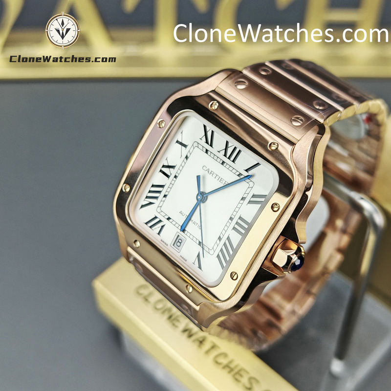 Cartier Super Clone Watches 1:1 Santos Rose Gold White Dial 39.8MM WGSA0018