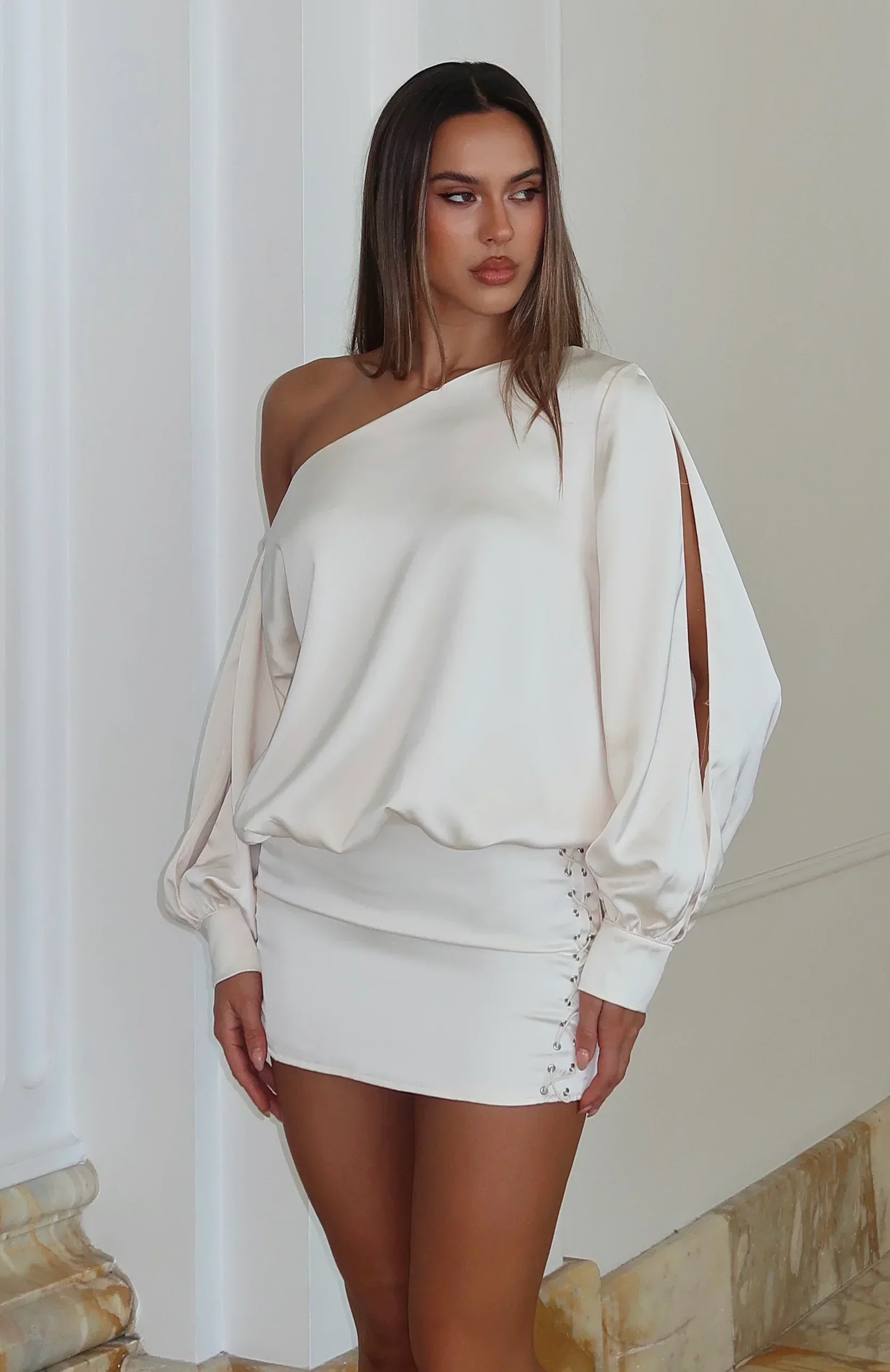 Love Letter Long Sleeve Mini Dress Off White