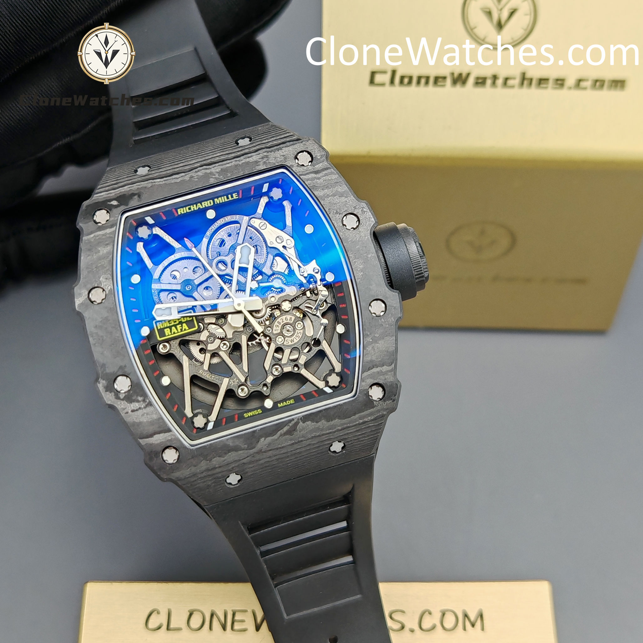 Richard Mille Super Clone Watches 1:1 RM 035 NTPT Carbon Fiber Black Rubber Strap