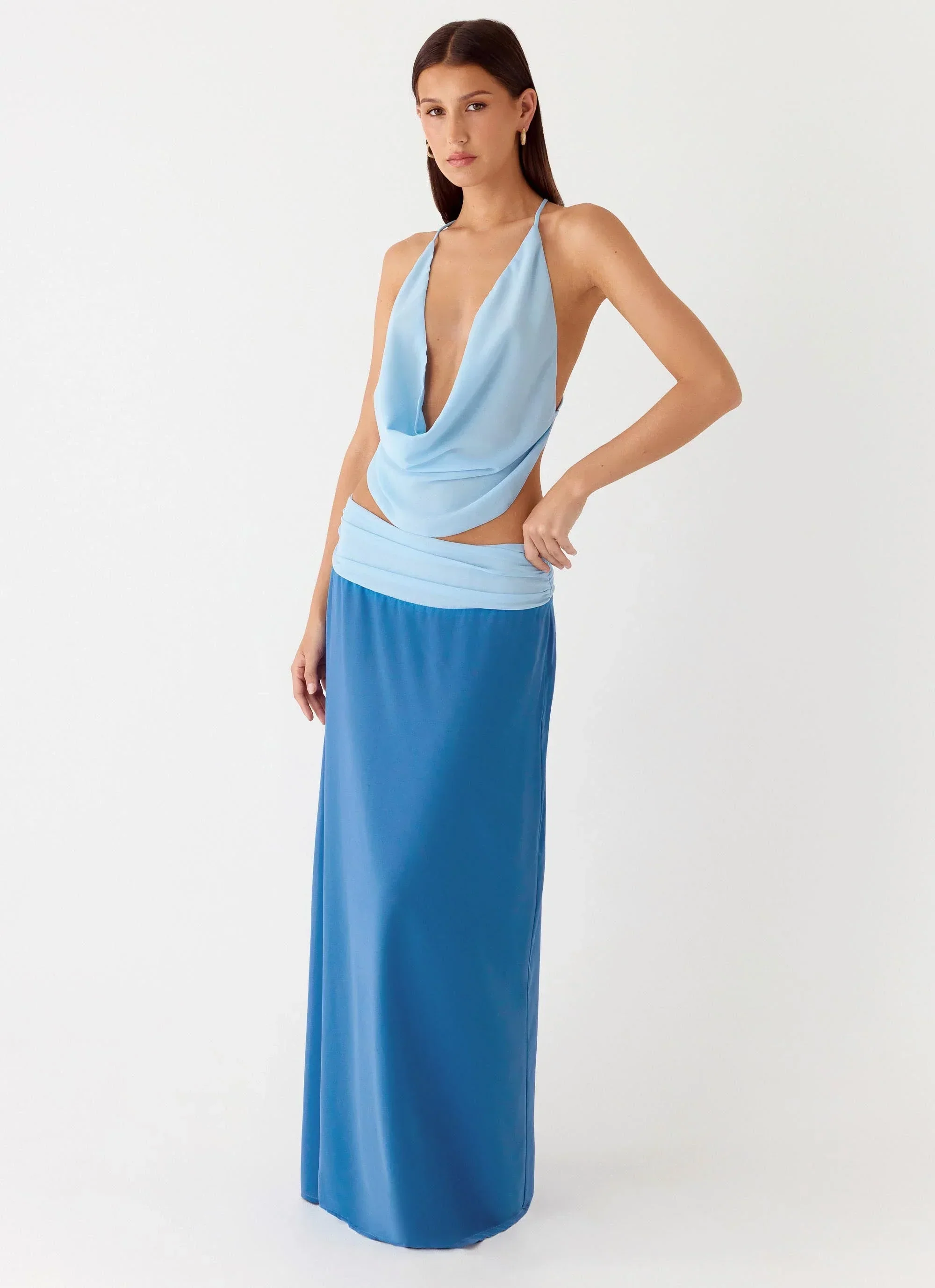 Blushing Bloom Maxi Skirt - Baby Blue