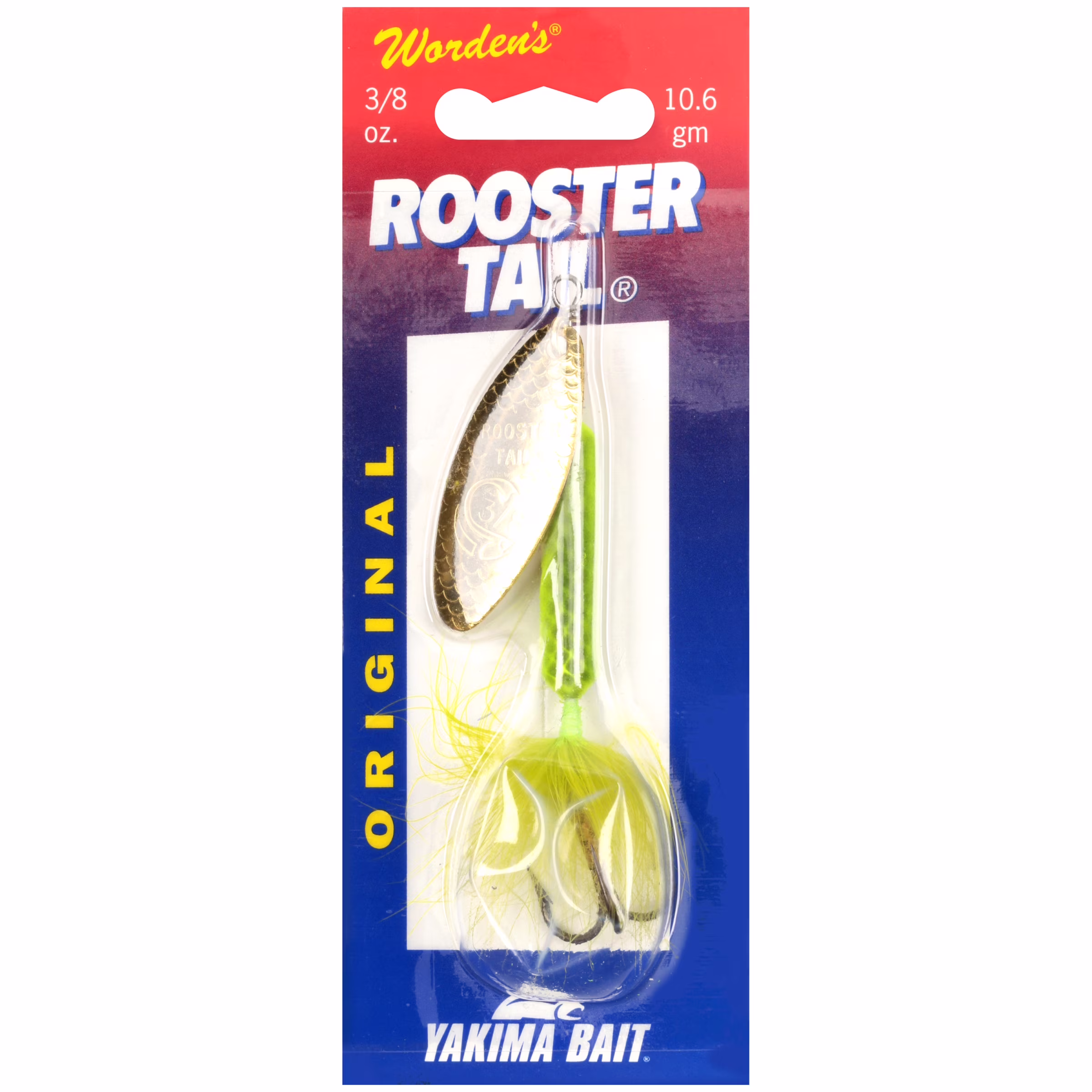 Worden's® Original Chartreuse Rooster Tail®, Inline Spinnerbait Fishing Lure, 3/8 oz