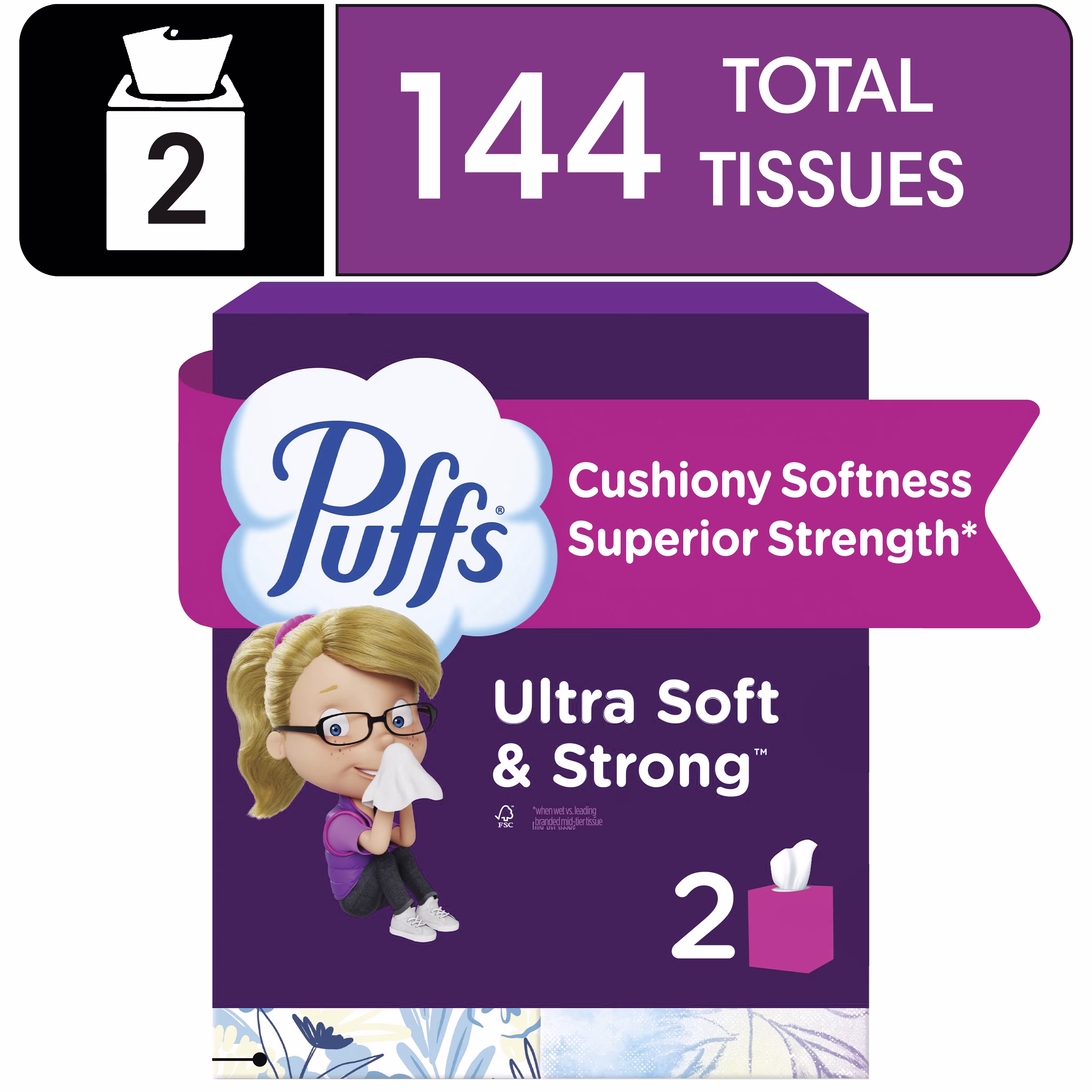 Puffs Ultra Soft Non-Lotion Facial Tissue, 1 Mega Cube Box, 72 Facial Tissues per Box