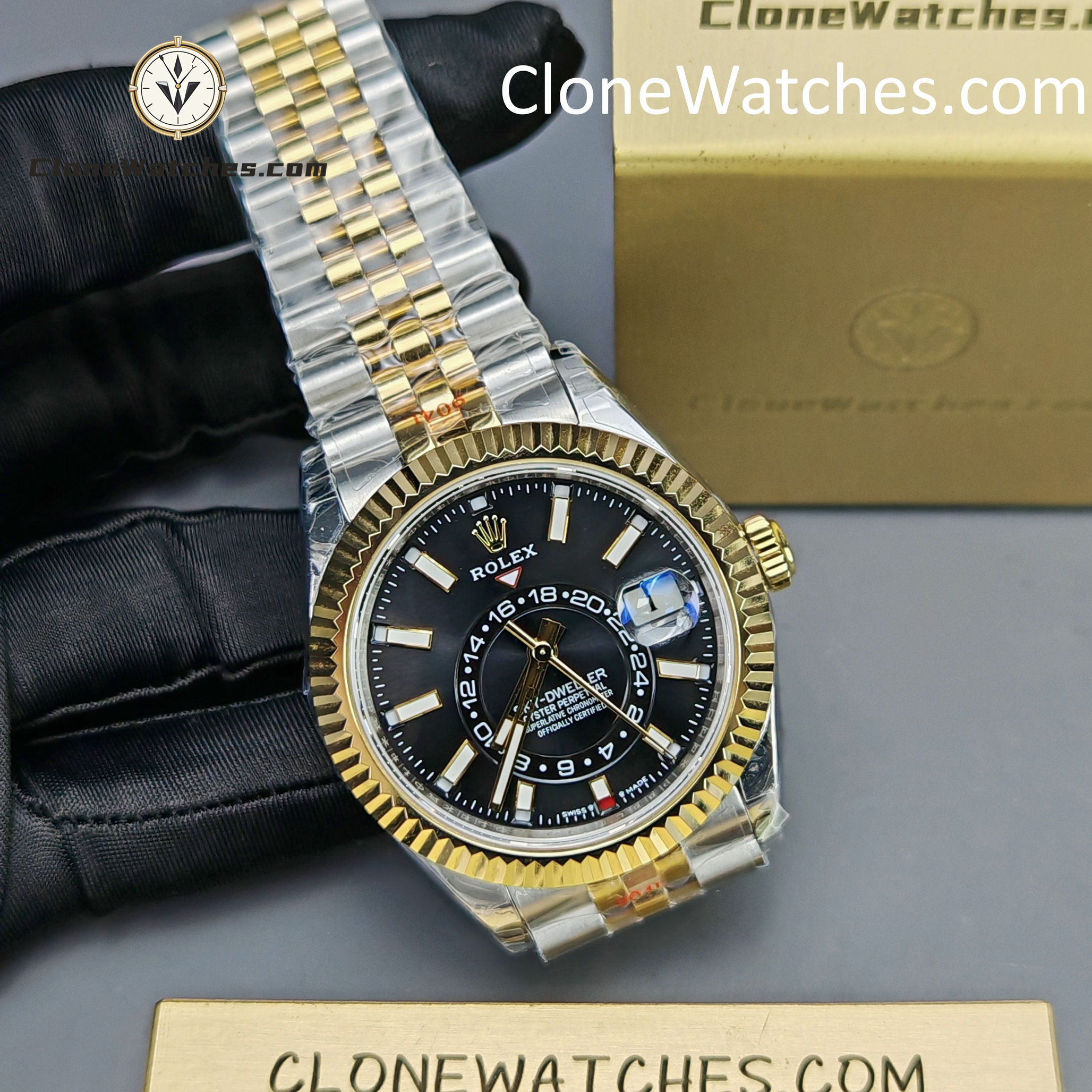 Rolex Super Clone Watches 1:1 Sky Dweller Black Dial Jubilee m336933-0004 9002 Movement