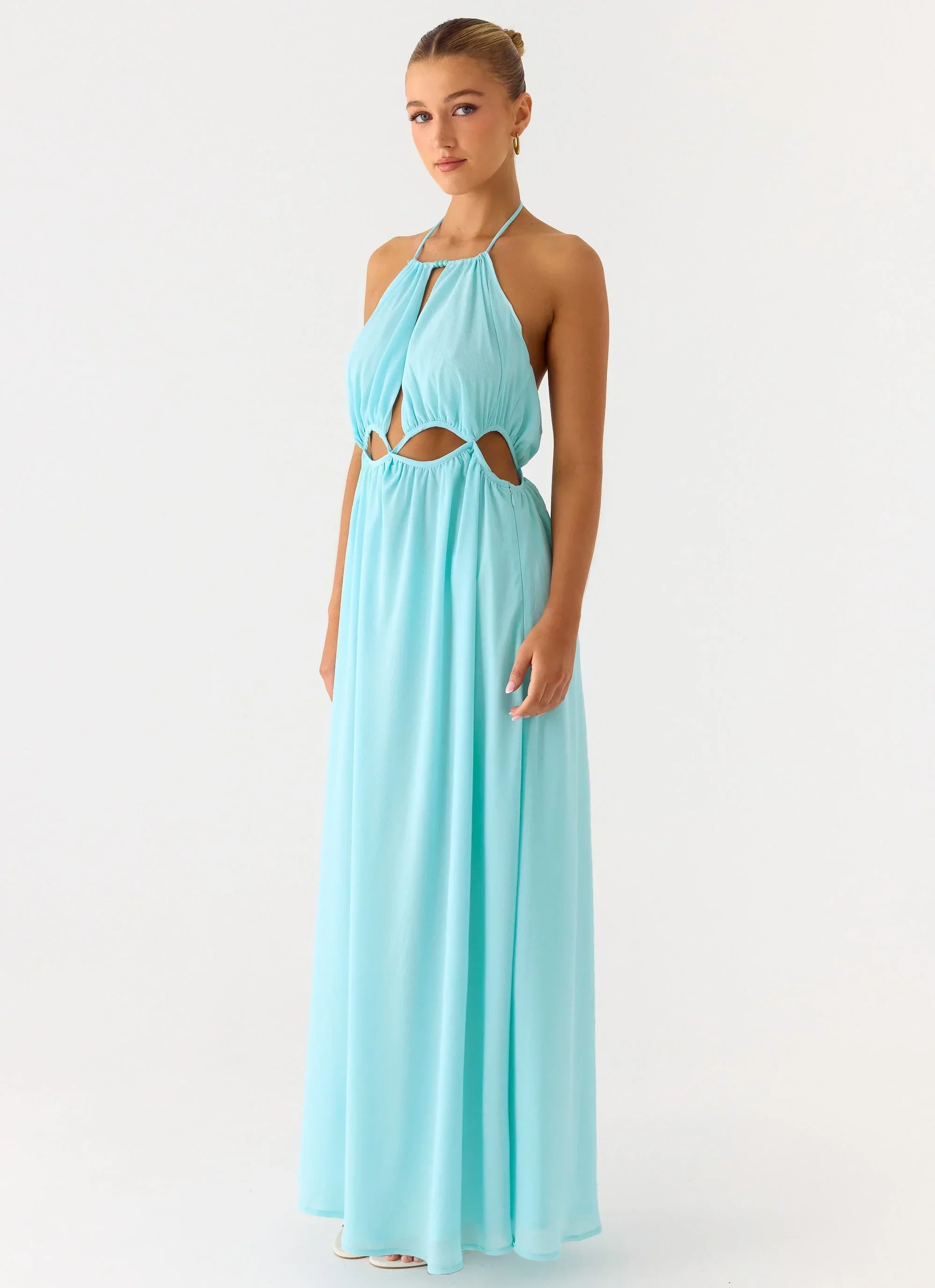 Ardenzelle Chiffon Halter Neck Maxi Dress - Turquoise