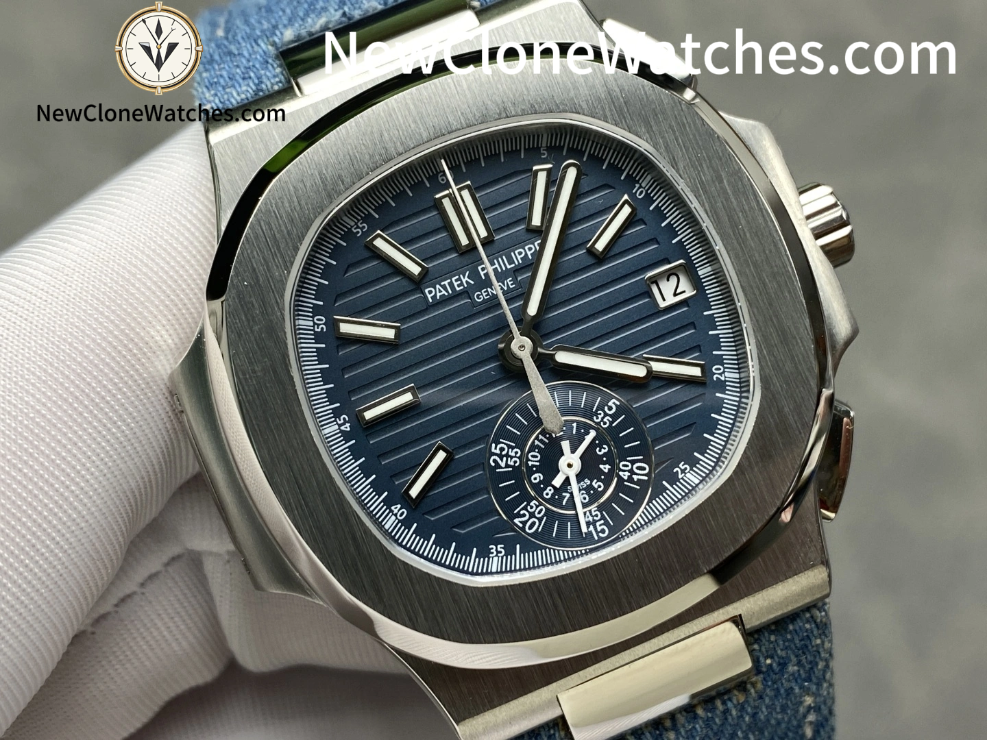 Patek Philippe Nautilus Replica 5980/60G-001 Flyback Chronograph Blue Gray Dial Men's Watch