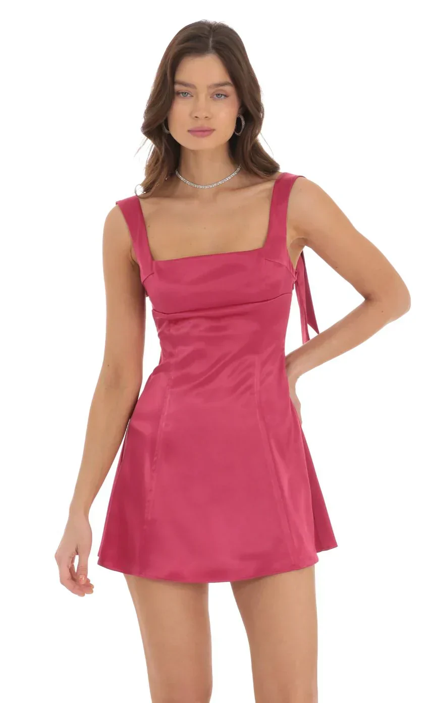 Back Bows Dress in Magenta