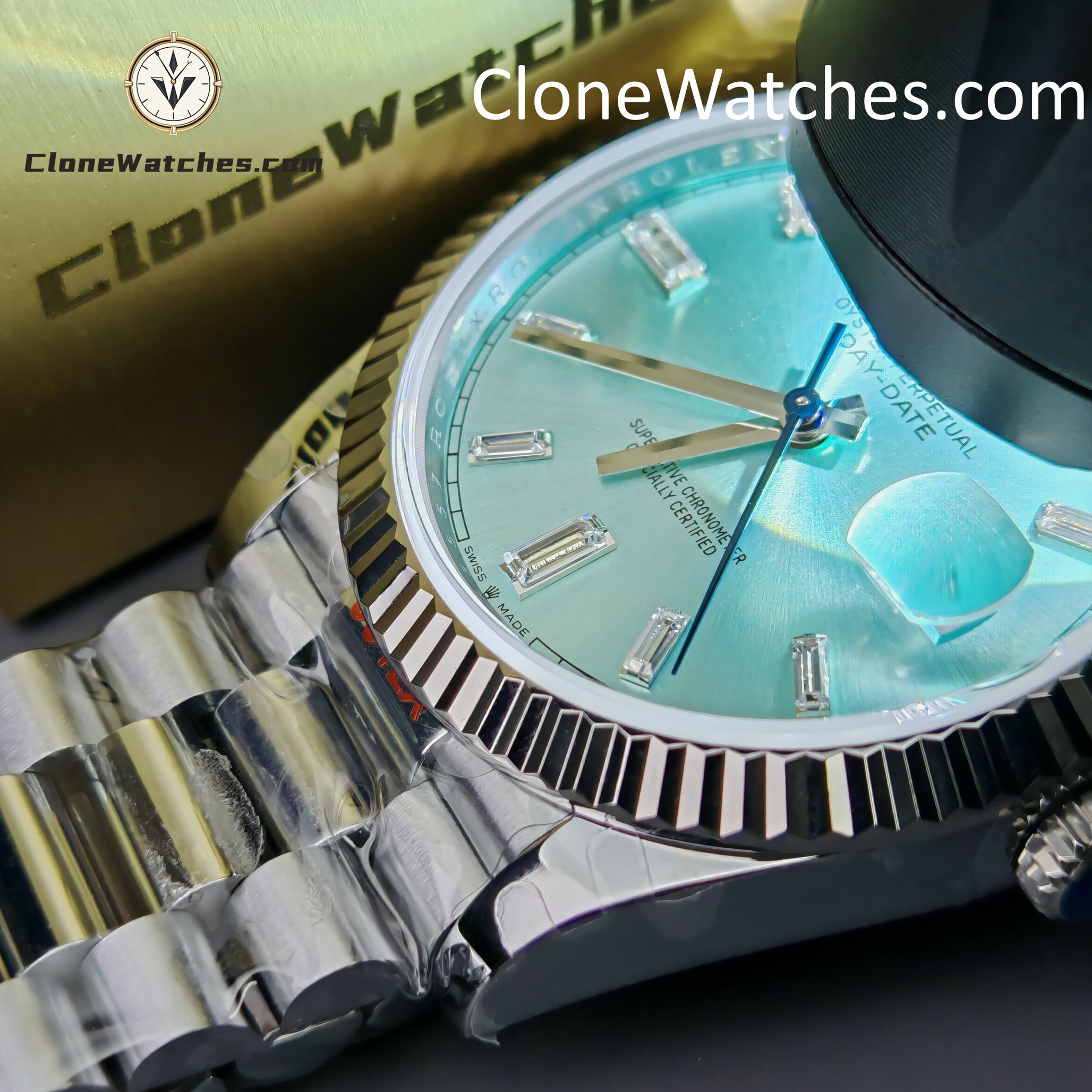 Rolex Super Clone Watches 1:1 Day Date Ice Blue Diamond Dial 40mm m228236-0006 3255 Movement