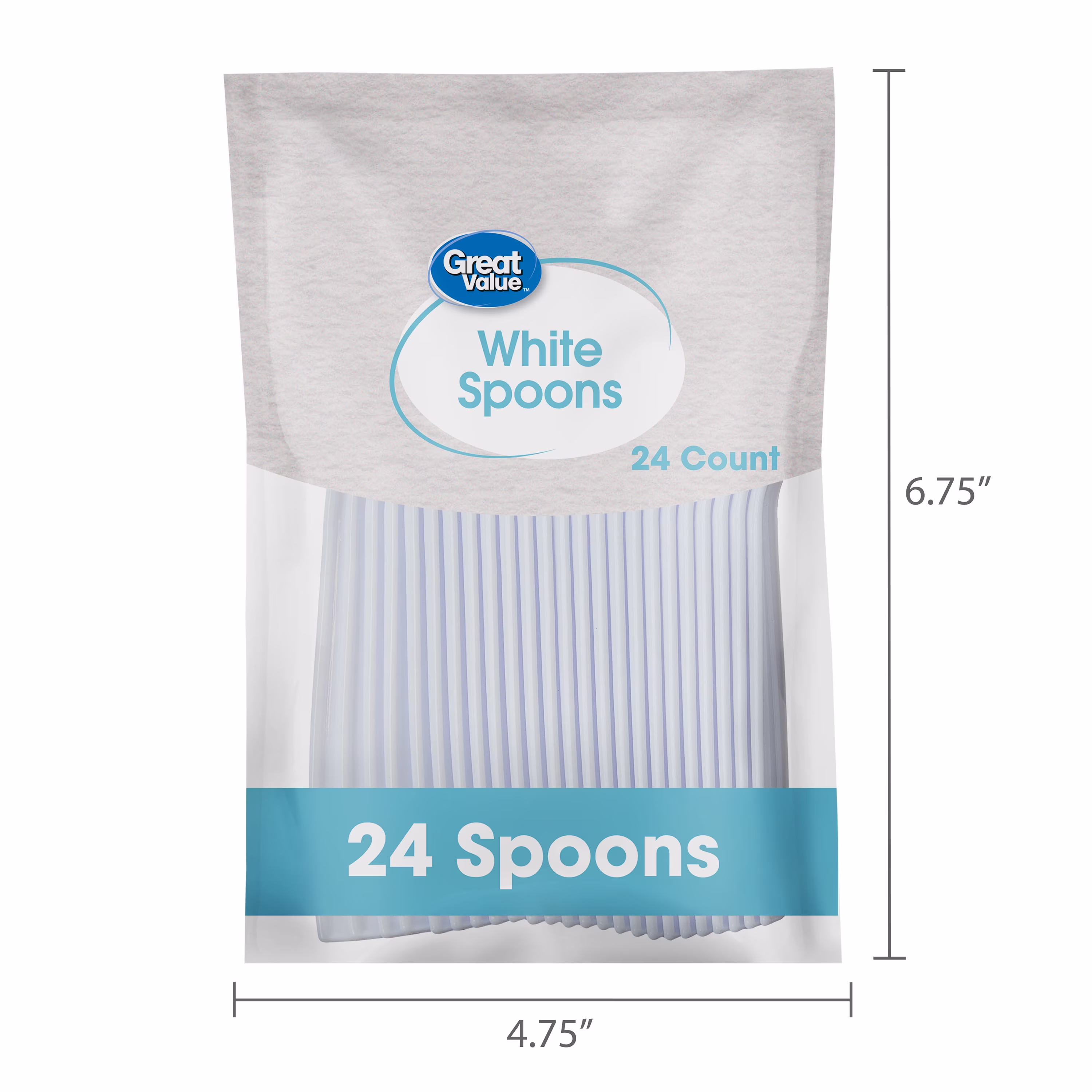 Great Value Plastic Basic White Disposable Spoons, 24 Count