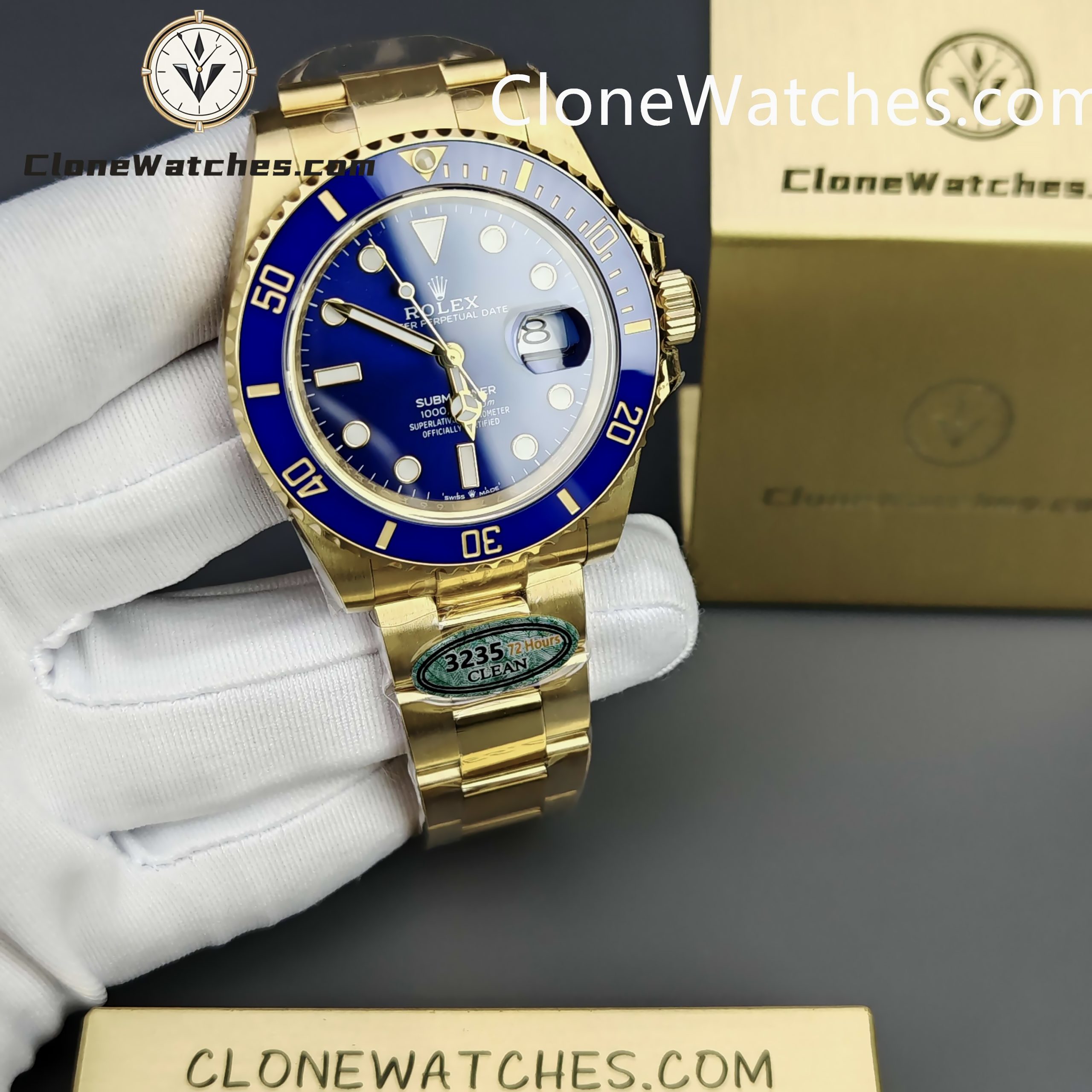 Rolex Super Clone Watches 1:1 18K Gold Blue Dial Submariner 126618LB 3235 Movement