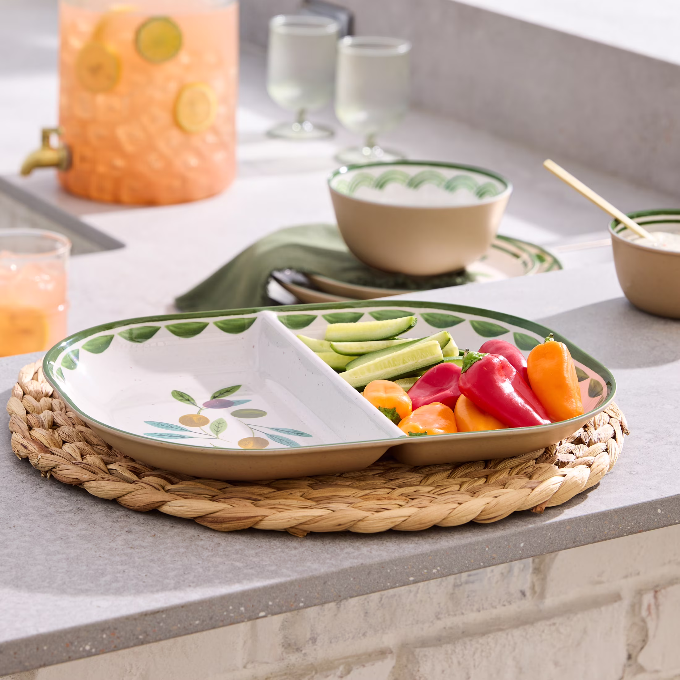 Better Homes & Gardens Divided Serving Tray, Olive Beige, Bamboo Melamine Plastic, Dishwasher Safe, 13.35 in x 10 in