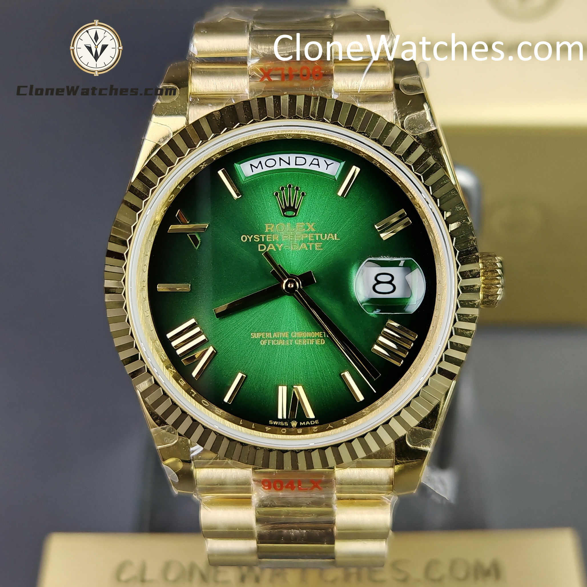 Rolex Super Clone Watches 1:1 Day Date 18K Gold Green Dial 40mm m228238-0069 3255 Movement