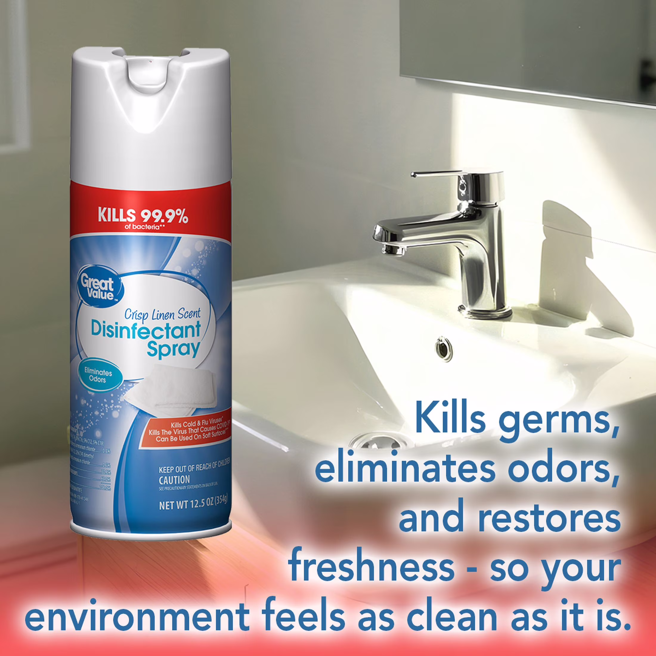 Great Value Disinfectant Spray, Crisp Linen Scent, 12.5 oz