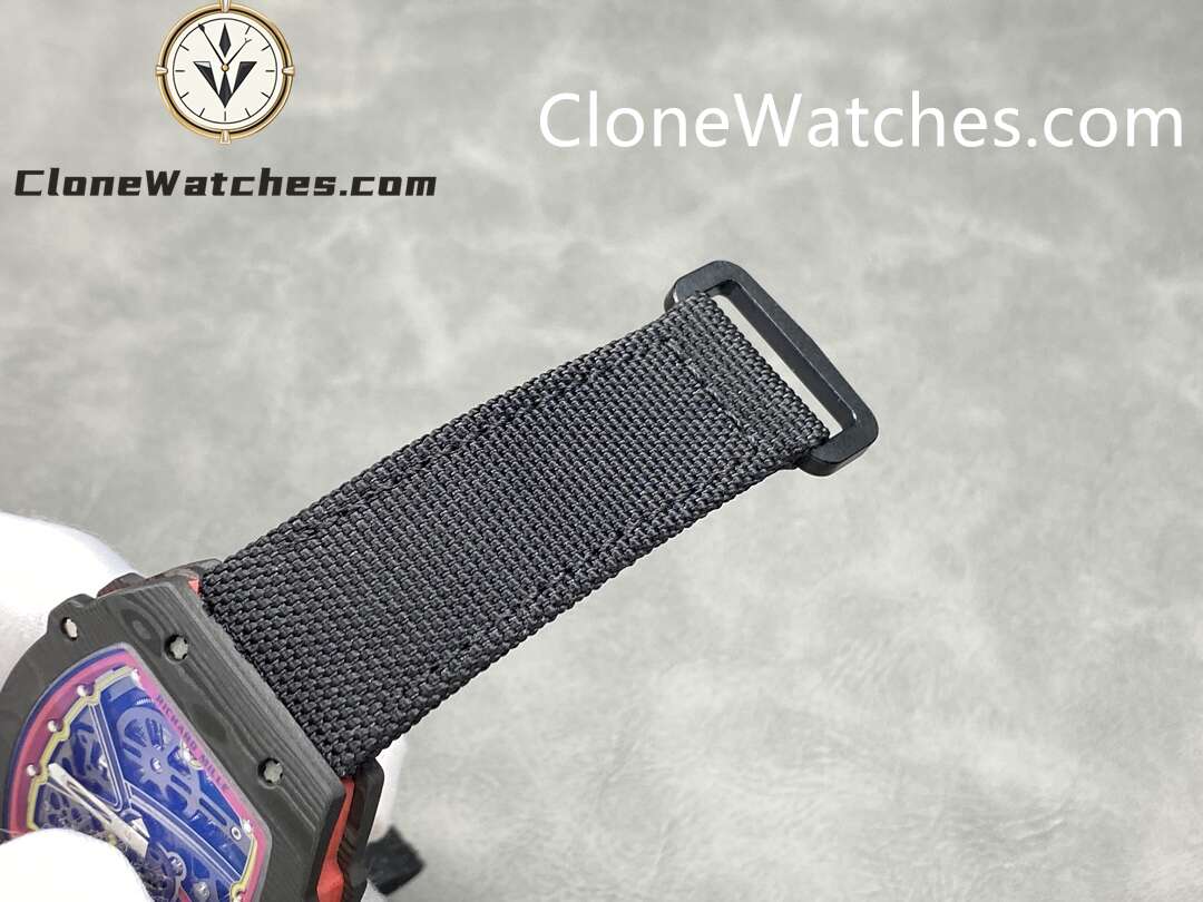 Richard Mille Super Clone Watches 1:1 RM 67 – 02 Carbon Tourbillon Red & Yellow Inner Bezel Black Strap