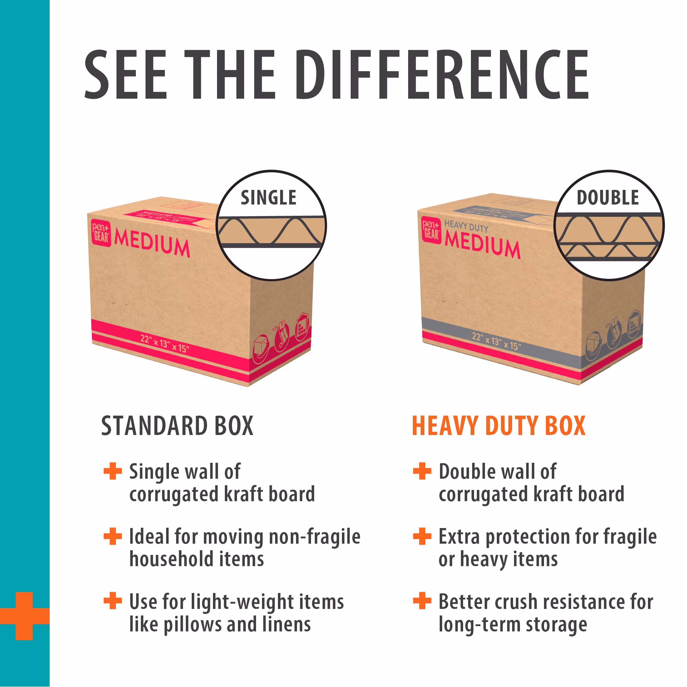 Pen+Gear Large Moving Boxes, 27L x 15W x 17H, Kraft