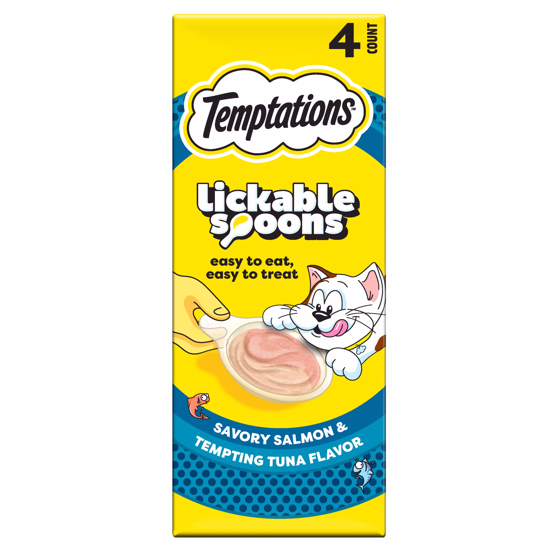 (2 pack) Temptations Lickable Spoons Wet Cat Treat, Savory Salmon & Tempting Tuna, 10 Grams, Pack of 4