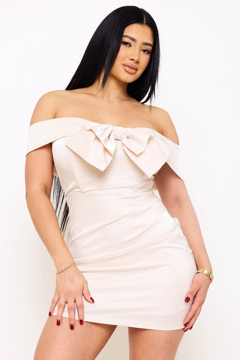 Symphony Dress - Bow Front Metallic Fabric Mini Dress