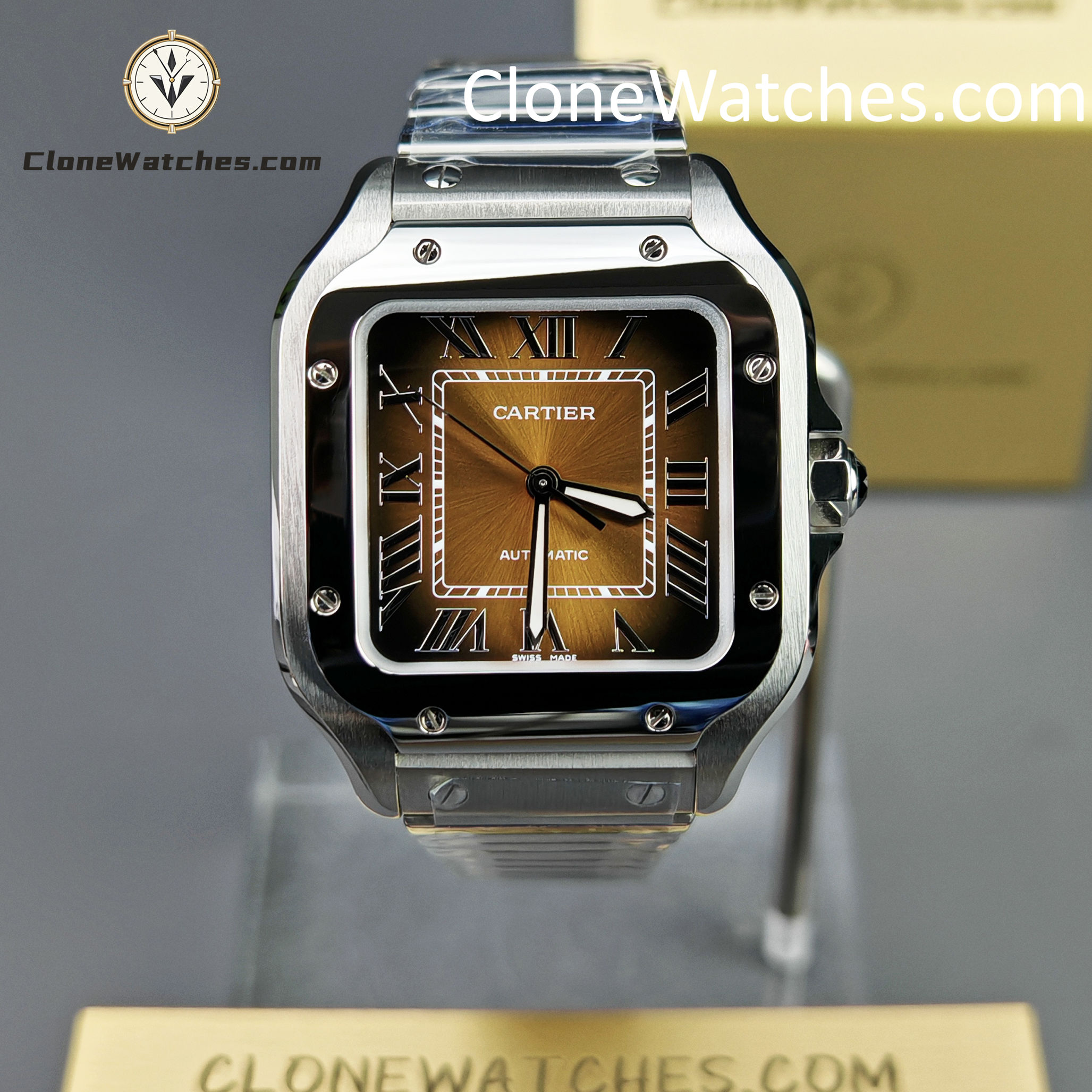 Cartier Super Clone Watches 1:1 Santos Series Gradient Brown Dial 35.1MM WSSA0065