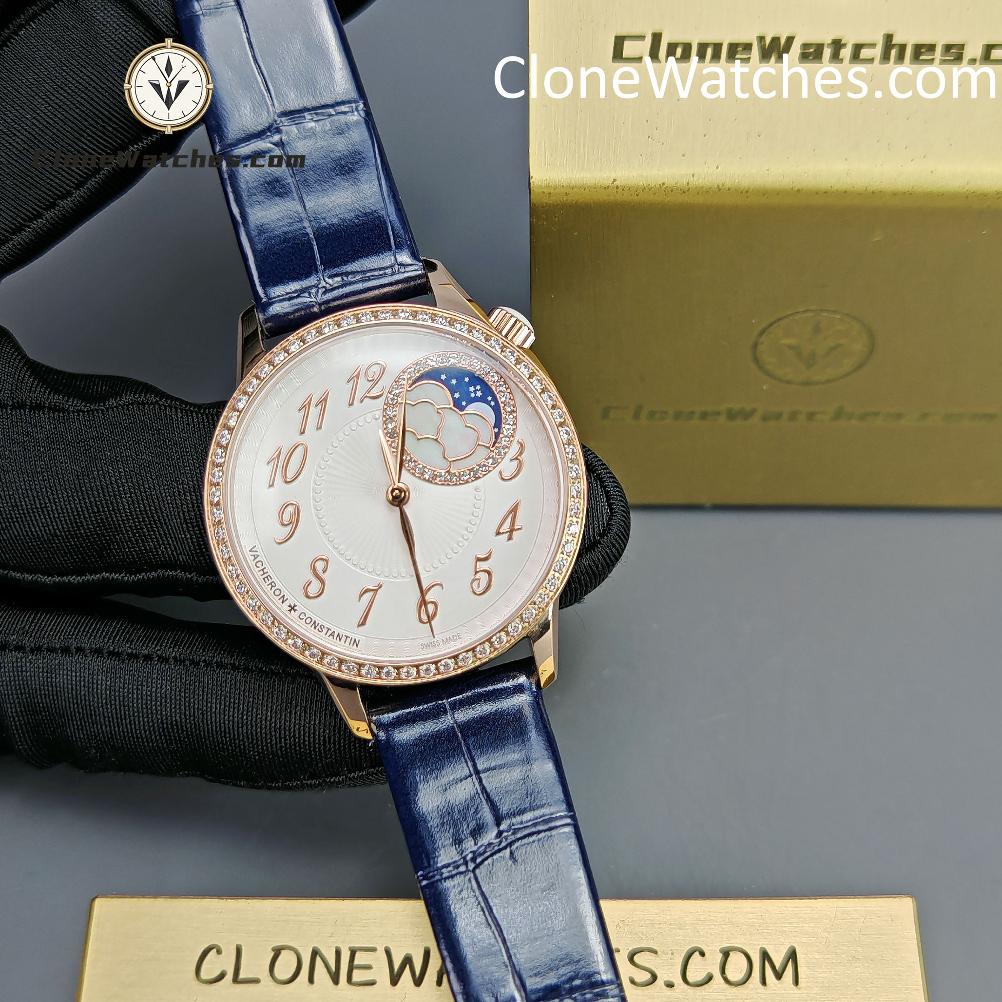 Vacheron Constantin Super Clone Watches 1:1 Égérie Moon Phase 8005F/000R-B498 White Dial