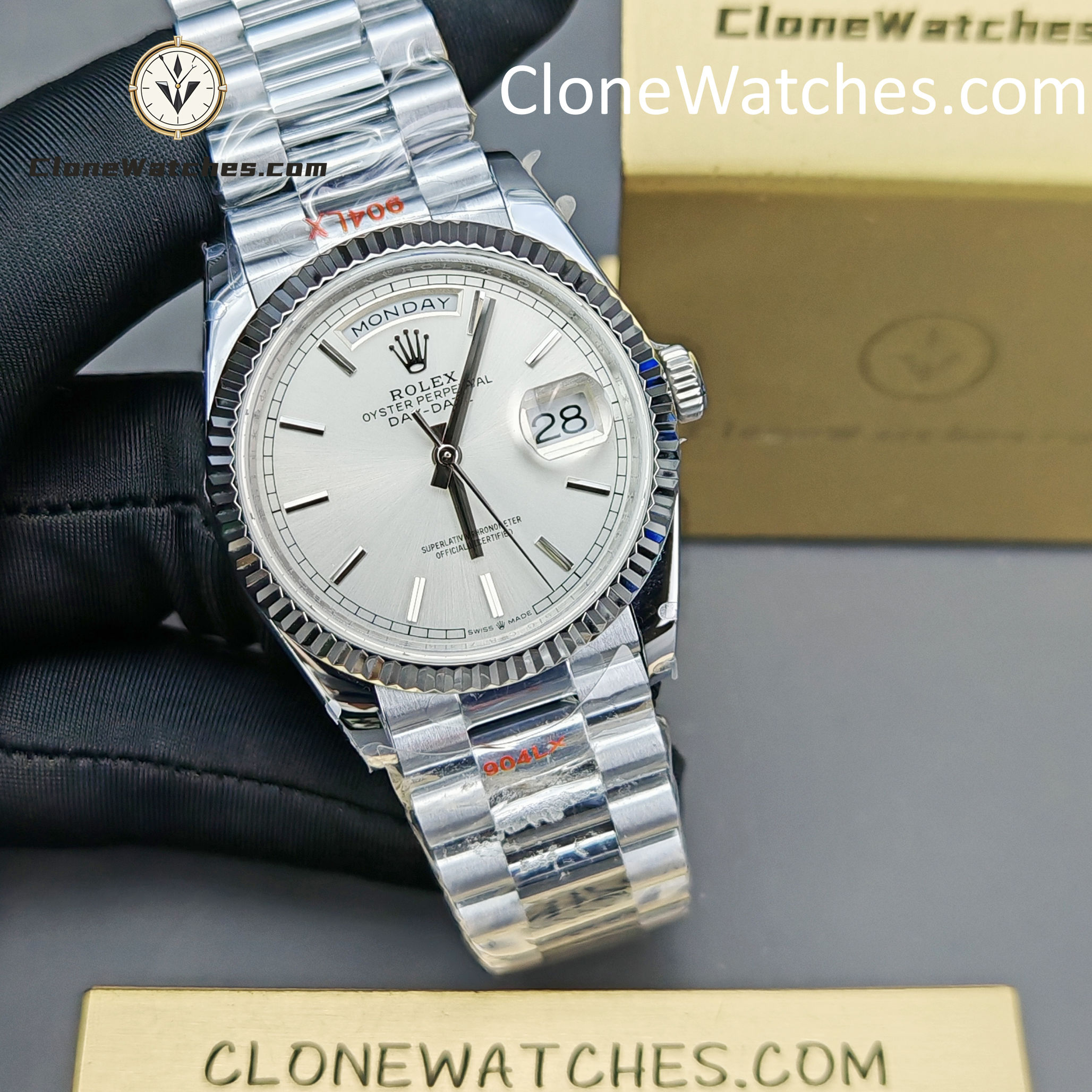 Rolex Super Clone Watches 1:1 Day Date Silver Dial 36mm m128236-0001 3255 Movement