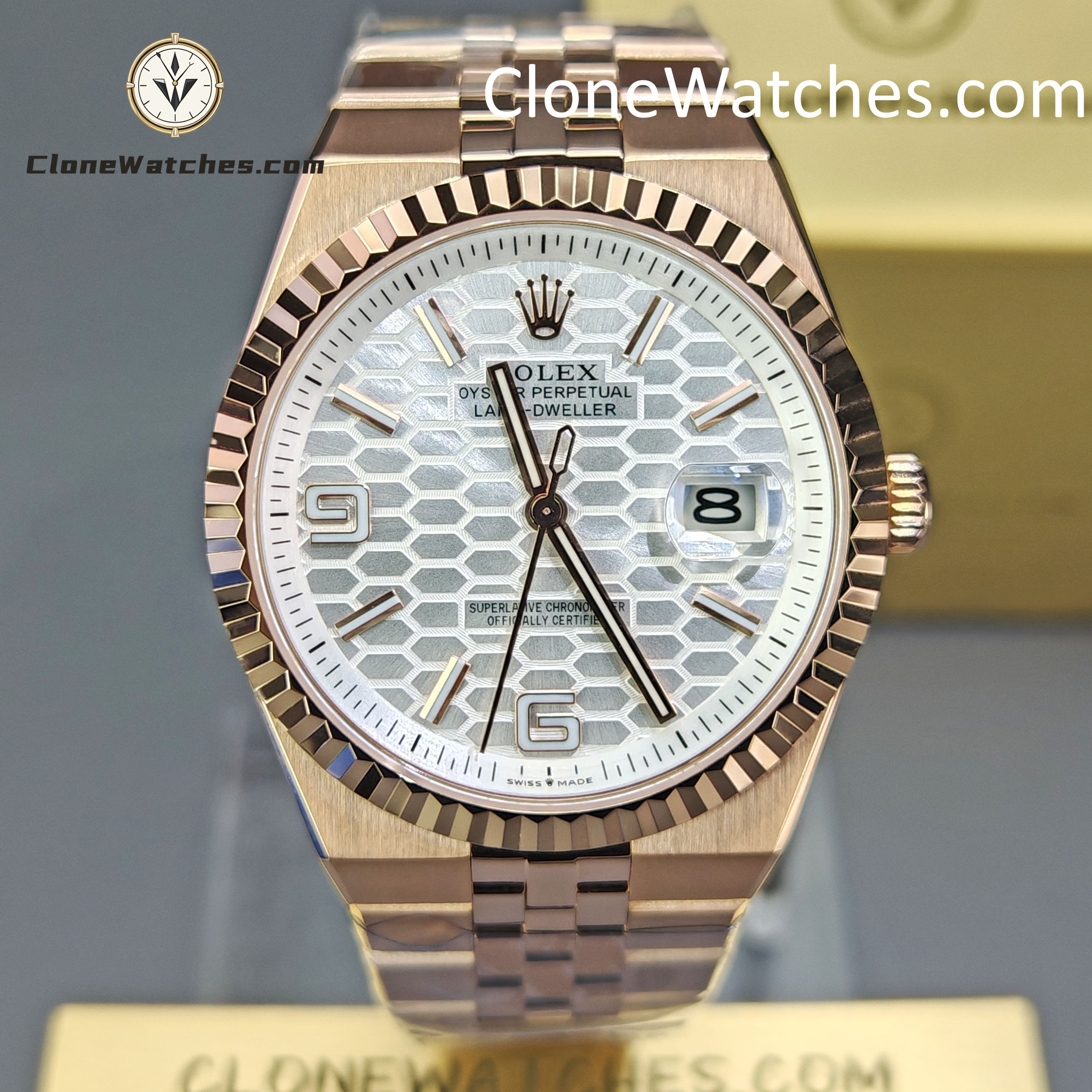Rolex Super Clone Watches 1:1 Land-Dweller M127335-0001 White Dial Rose Gold 7135 Movement 40mm