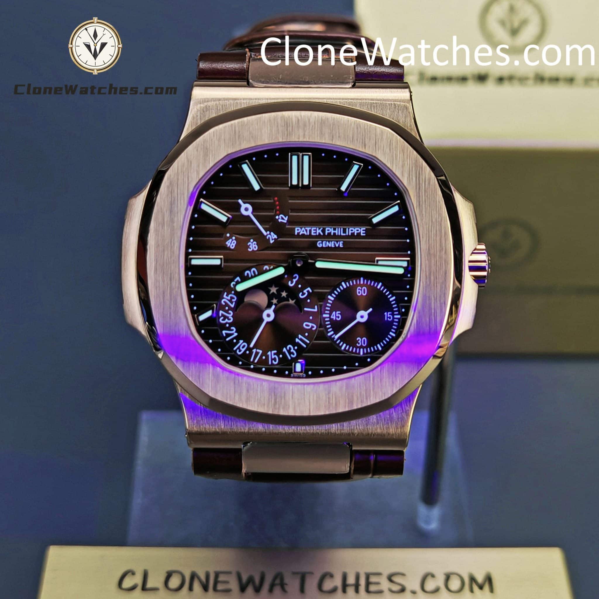 Patek Philippe Super Clone Watches 1:1 Nautilus 5712 Brown Dial Leather Strap