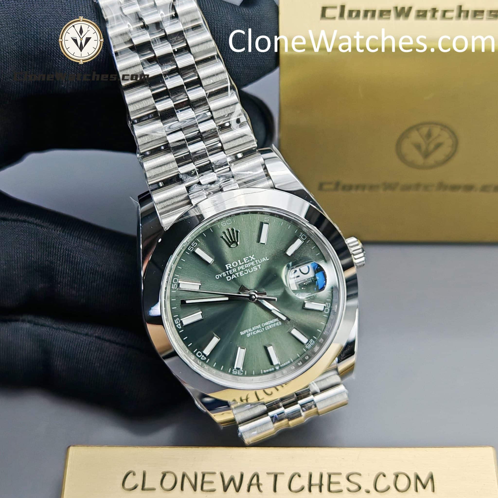 Rolex Super Clone Watches 1:1 DateJust Green Dial m126300-0020 Jubilee 41MM 3235 Movement