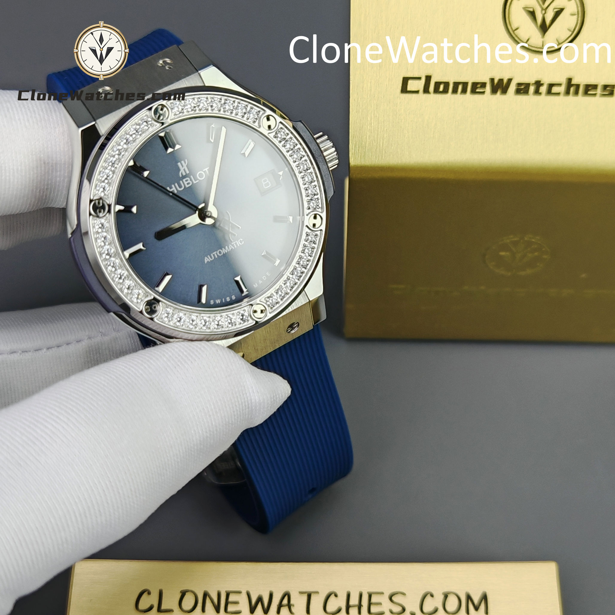 Hublot Super Clone Watches 1:1 Classic Fusion Blue Diamonds 38MM 565.NX.7170.RX.1204