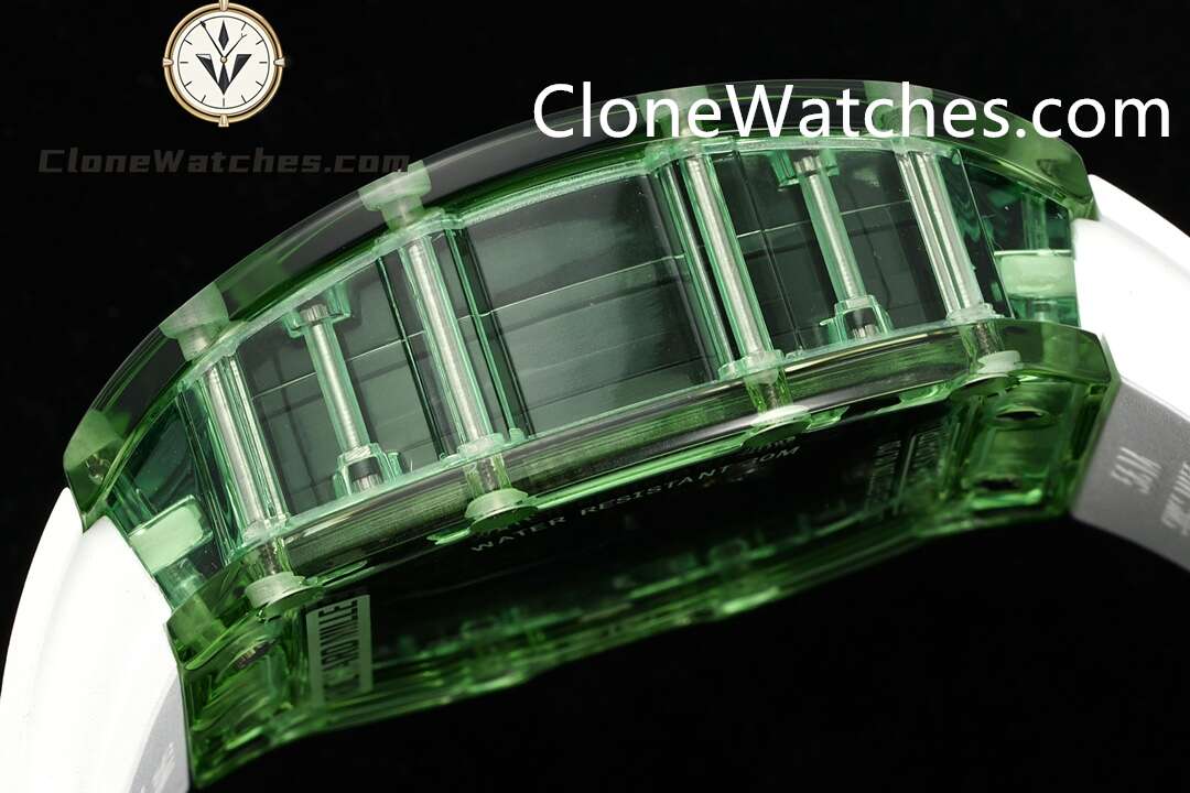 Richard Mille Super Clone Watches 1:1 RM 035 Green Crystal Tourbillon White Strap