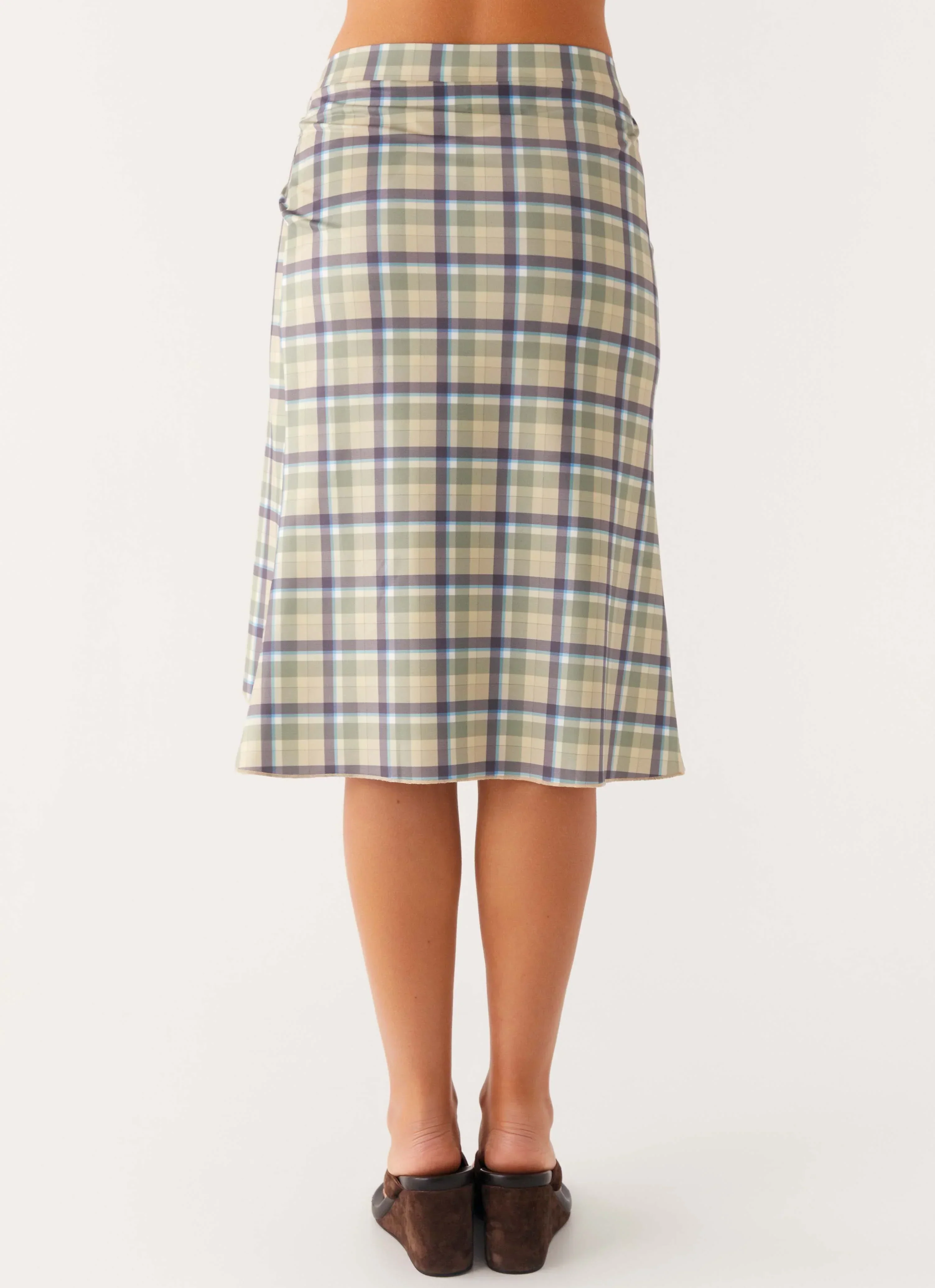 Shes A Lady Midi Skirt - Cedar Check