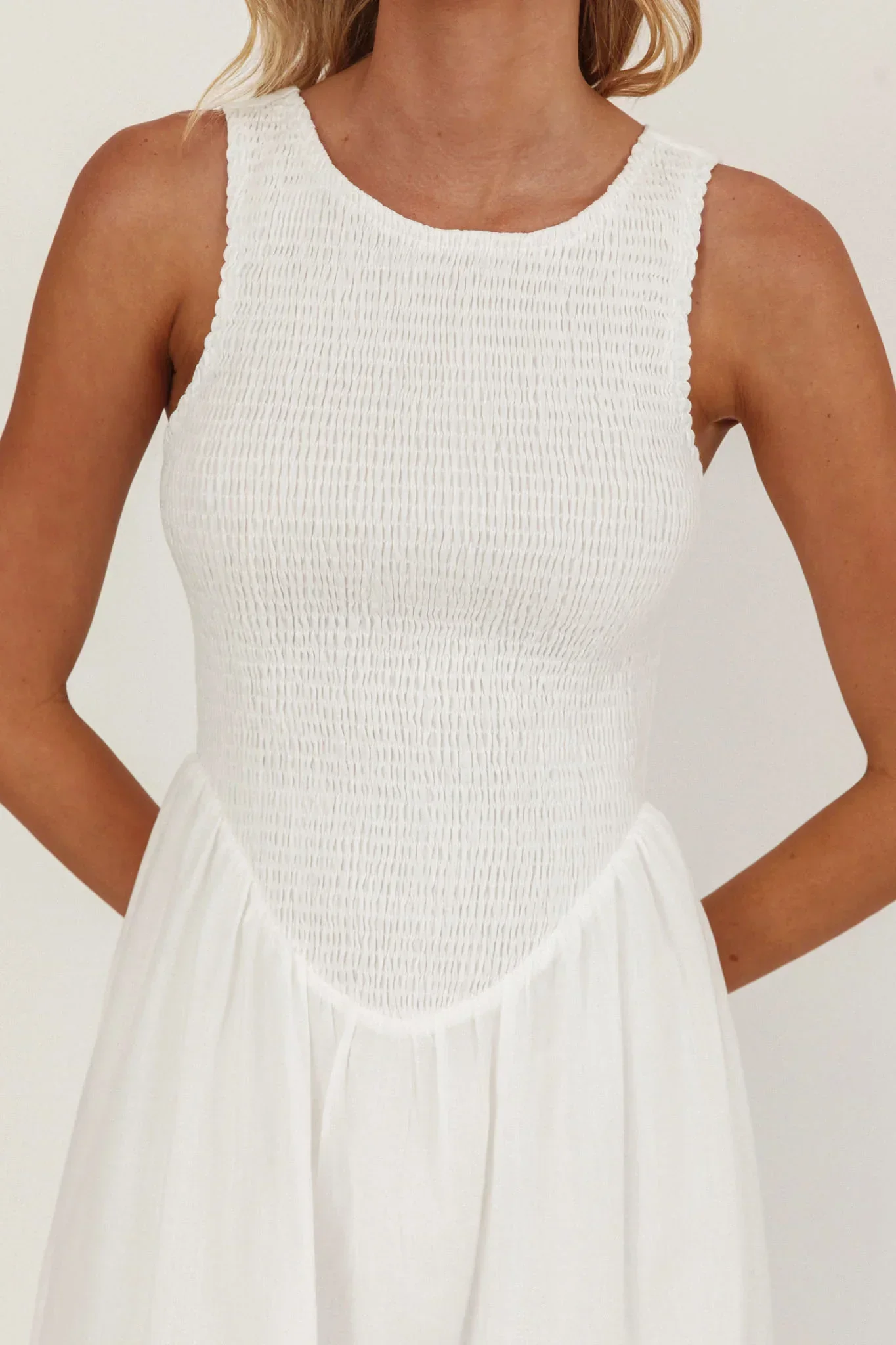 Smith Shirred Bodice Midi Dress White