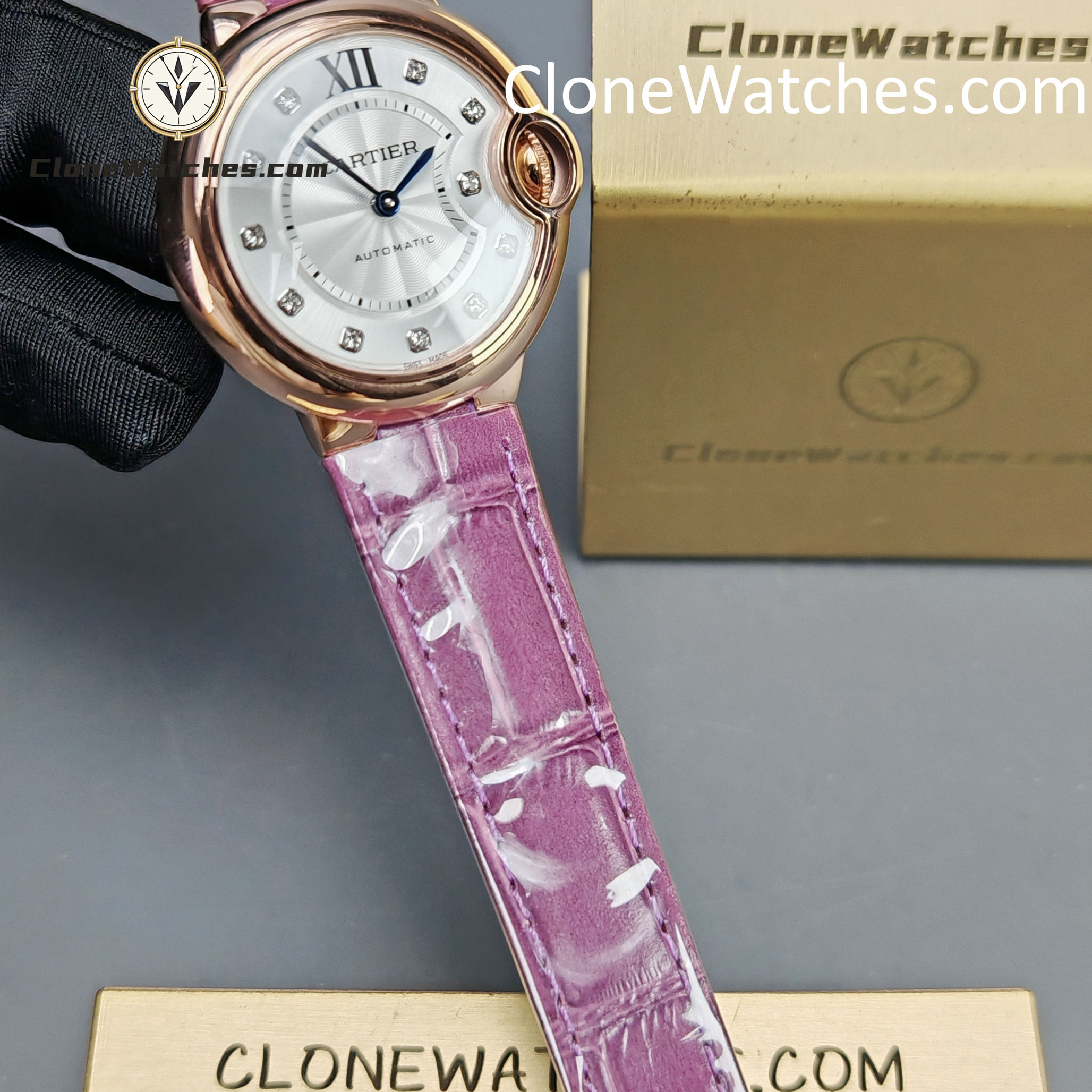Cartier Super Clone Watches 1:1 Ballon Bleu de WE902040 Silver Dial Diamond Scale 33mm Leather Strap