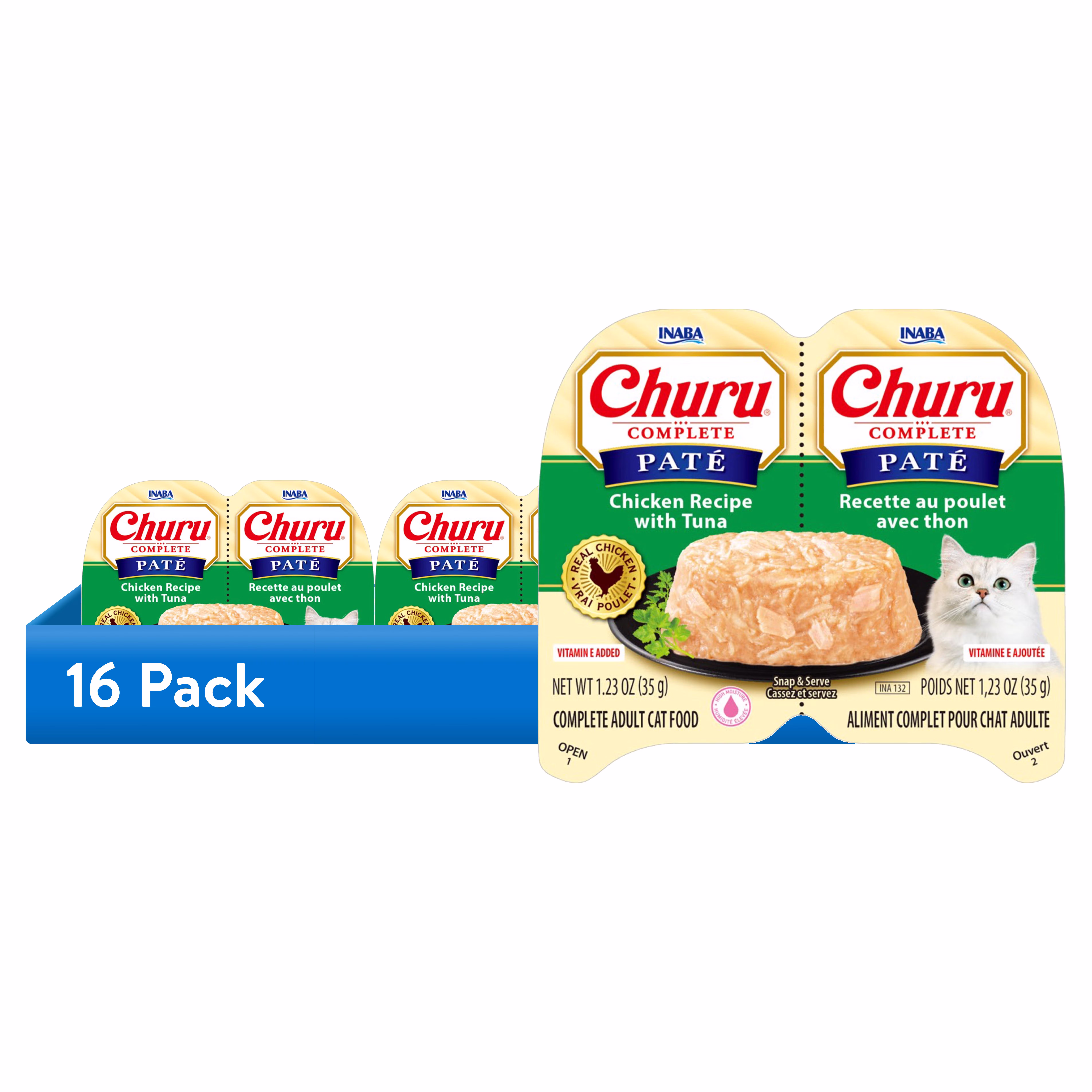 INABA Churu Complete Pate Wet Cat Food with Fish Oil, 1.23oz. per Serving, 2 Servings, Chicken Recipe with Tuna