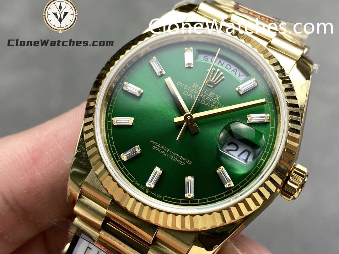 Rolex Super Clone Watches 1:1 Day Date 18K Gold Bright Green Dial 36mm m128238-0130 3255 Movement