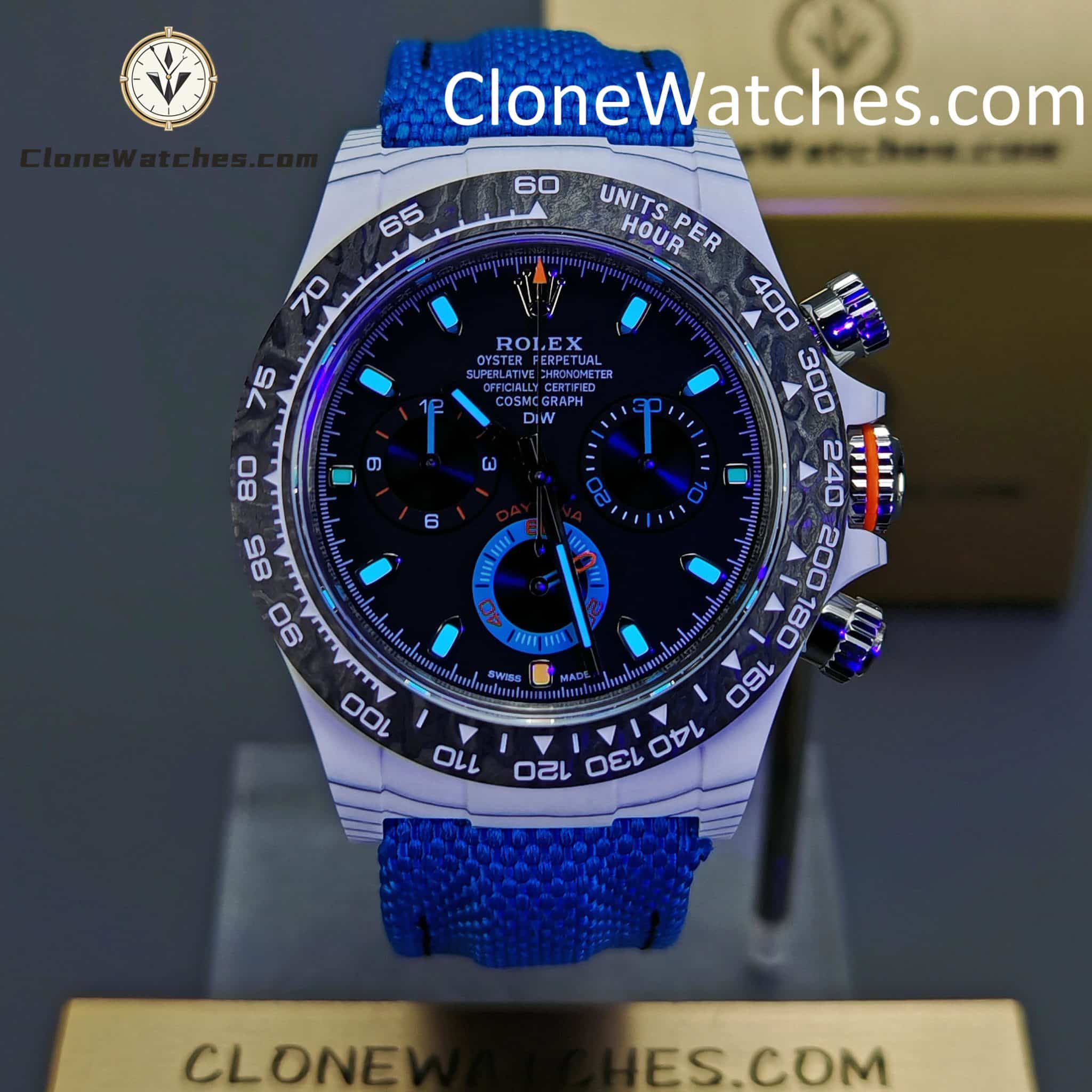 Modified Super Clone Watches 1:1 DiW Rolex Daytona Quartz Fiber Unique Piece RACING BLUE