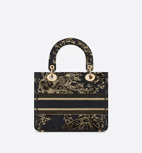 MEDIUM LADY D-LITE BAG Black Multicolor Dior Jardin d-Hiver Embroidered Cotton with Velvet and Metallic Thread