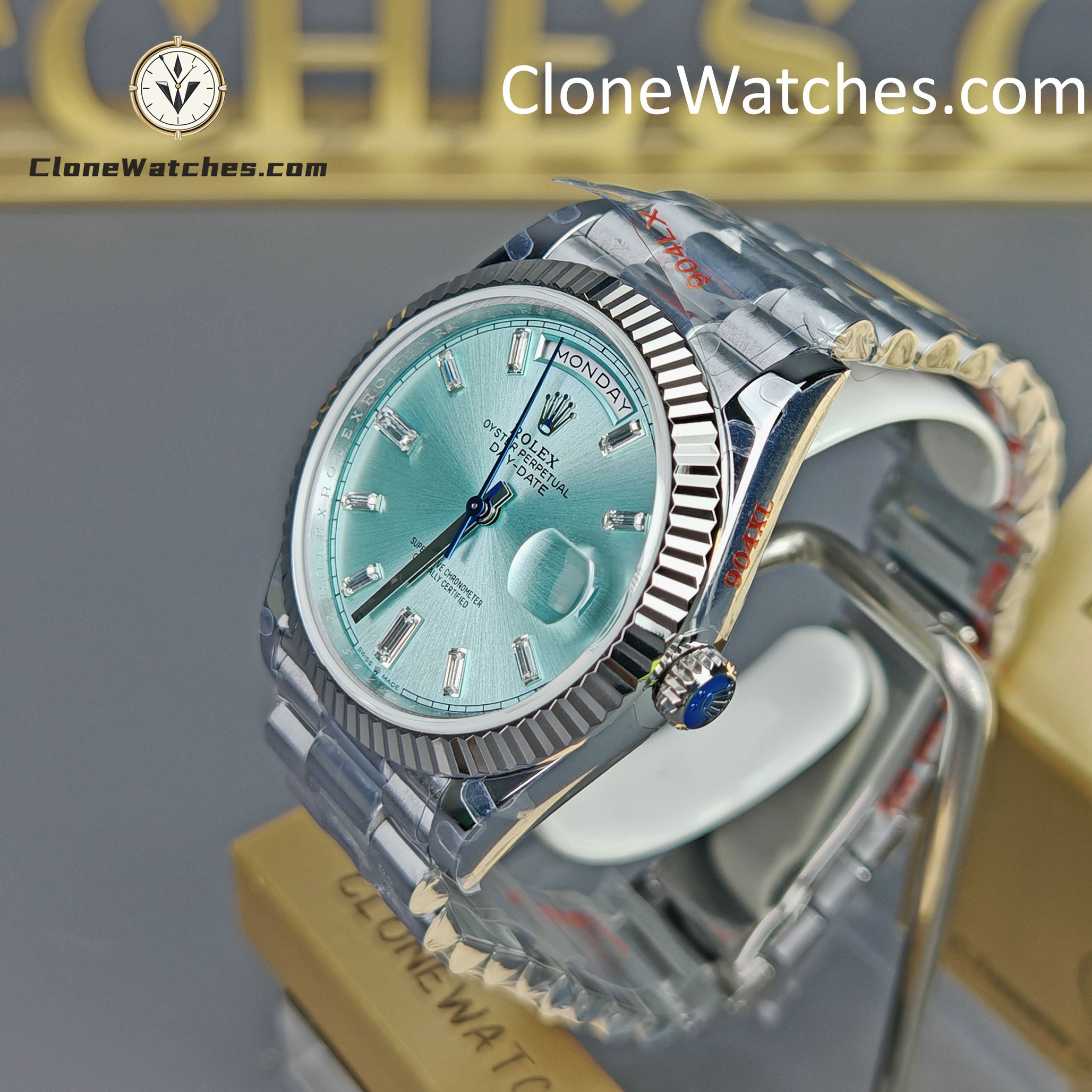 Rolex Super Clone Watches 1:1 Day Date Ice Blue Diamond Dial 40mm m228236-0006 3255 Movement