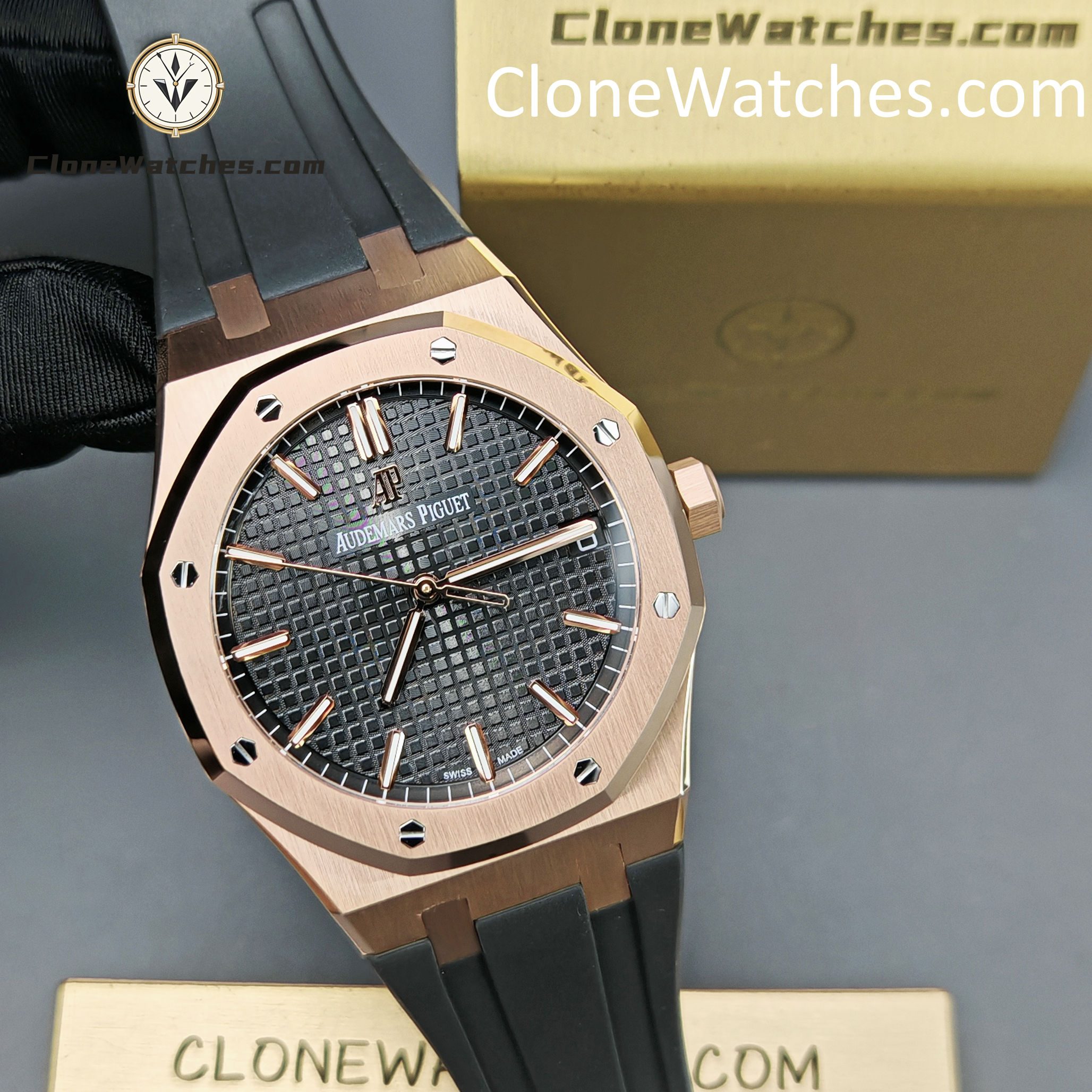 Audemars Piguet Super Clone Watches 1:1 Royal Oak Rose Gold 15500 Black Dial