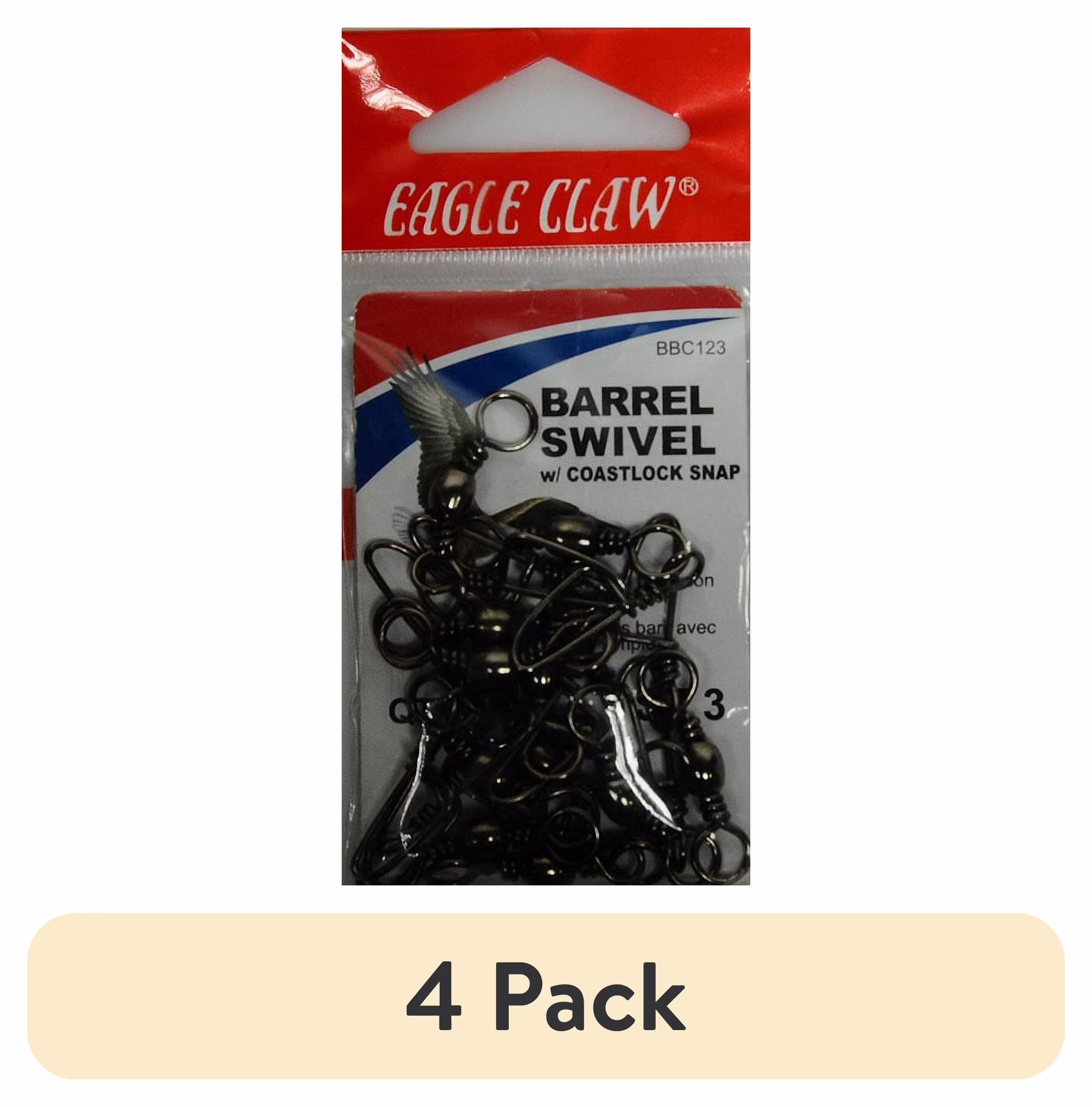(4 pack) Eagle Claw Barrel Swivel with Coastlock, Black, Size 3