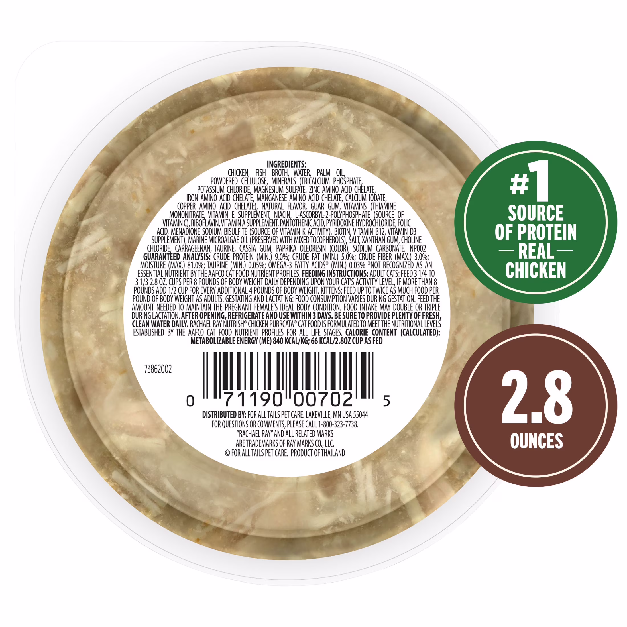 Nutrish Grain Free Wet Cat Food Chicken Purrcata Whole Health Blend with Real Shredded White Meat Chicken in Sauce, 2.8 oz. Cup (Rachael Ray)