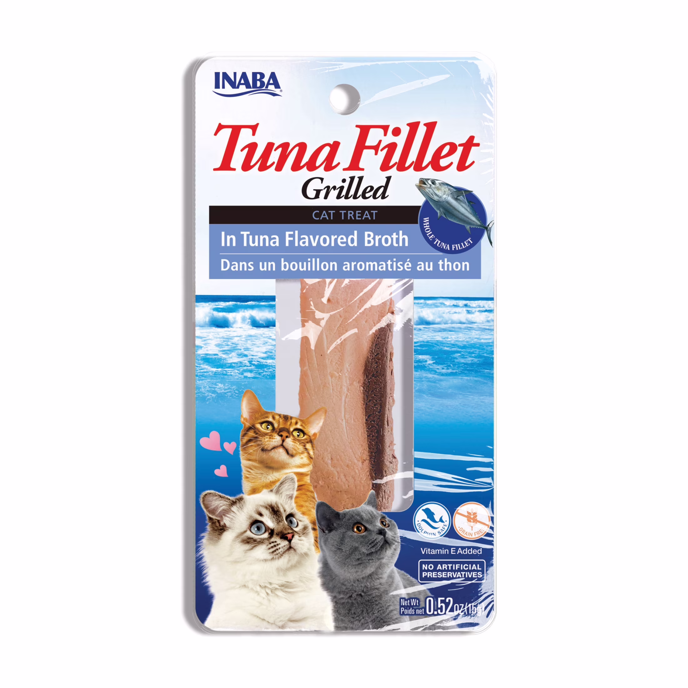 INABA Premium Hand-Cut Grilled Tuna Fillet Cat Treats w Vitamin E, 0.52 oz, 6-Pack, Tuna Broth