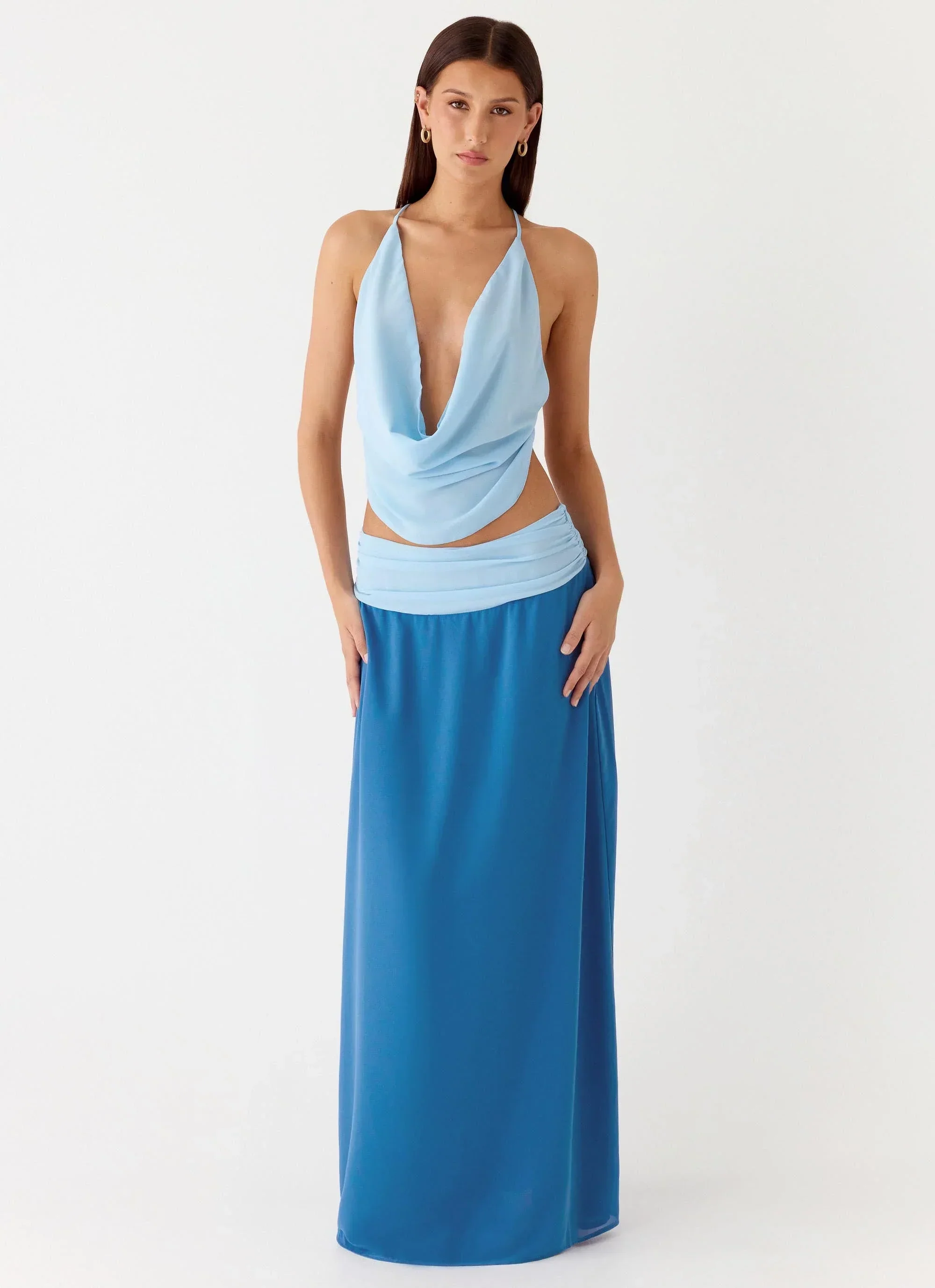 Blushing Bloom Maxi Skirt - Baby Blue