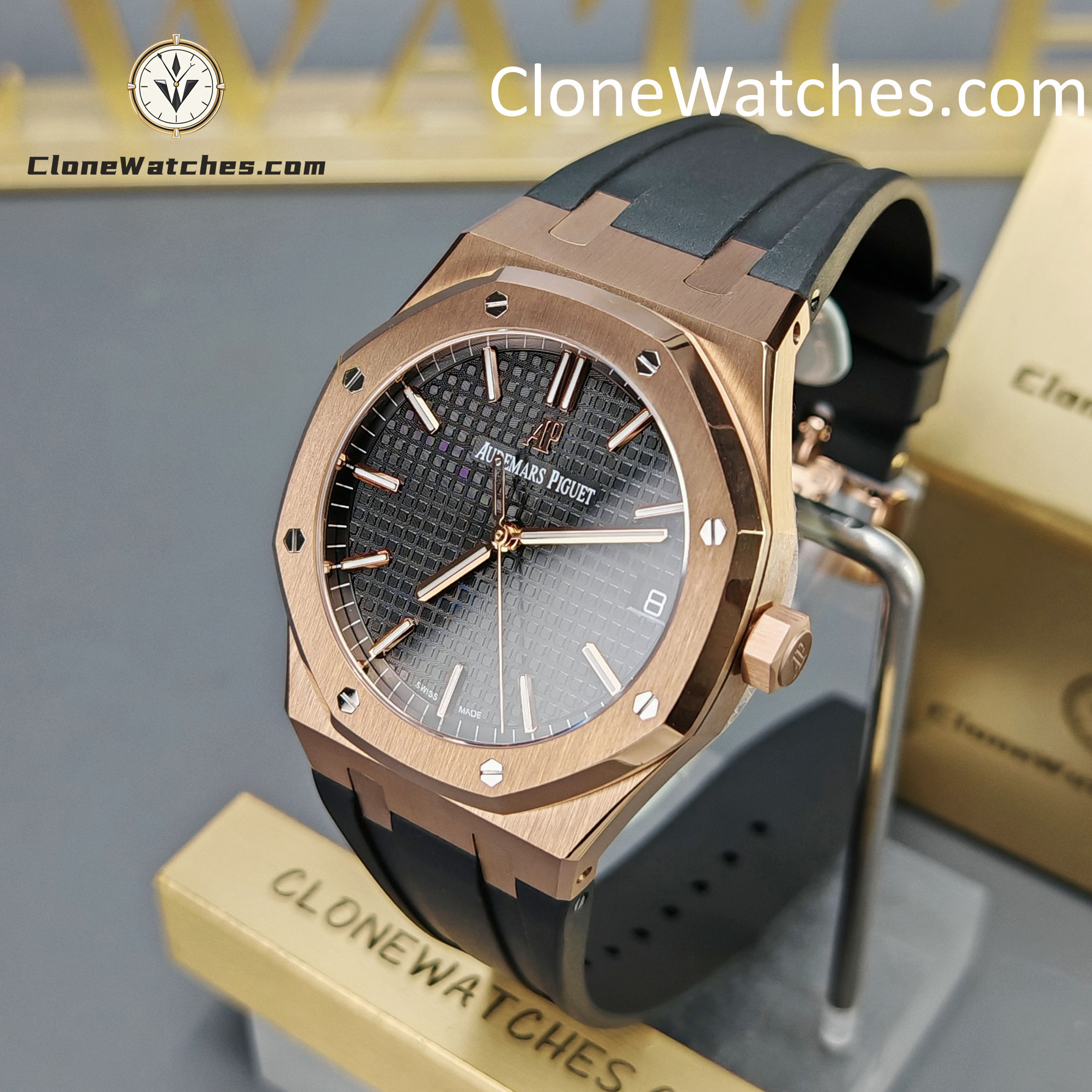 Audemars Piguet Super Clone Watches 1:1 Royal Oak Rose Gold 15500 Black Dial