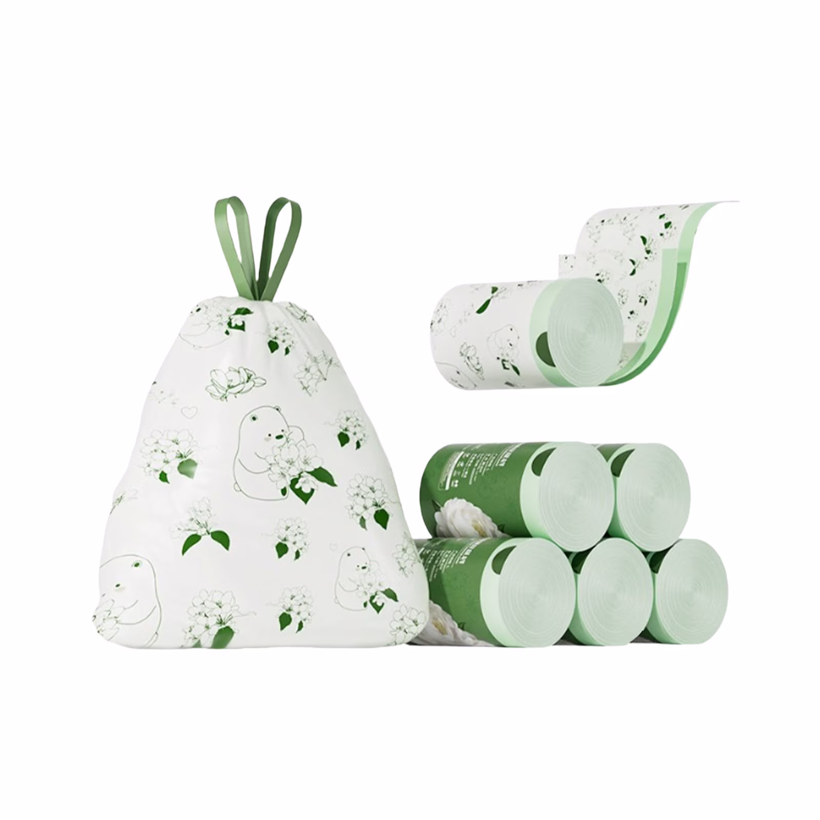 Scented Camellia Drawstring Bags Durable Odor Control 13 Gallon Size For Kitchen And Household Waste Rubbish Bags