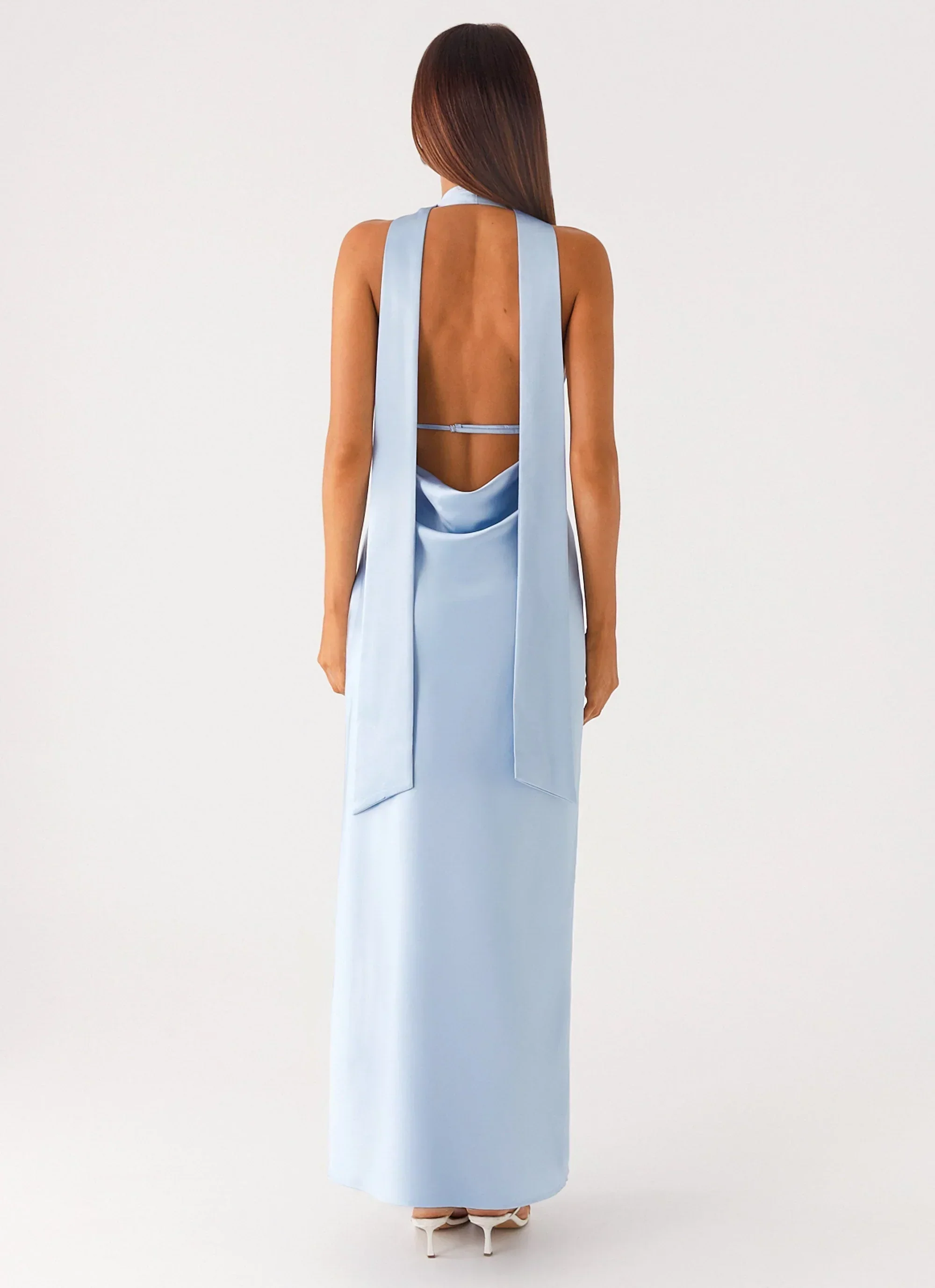Alicia Satin Halter Maxi Dress - Baby Blue