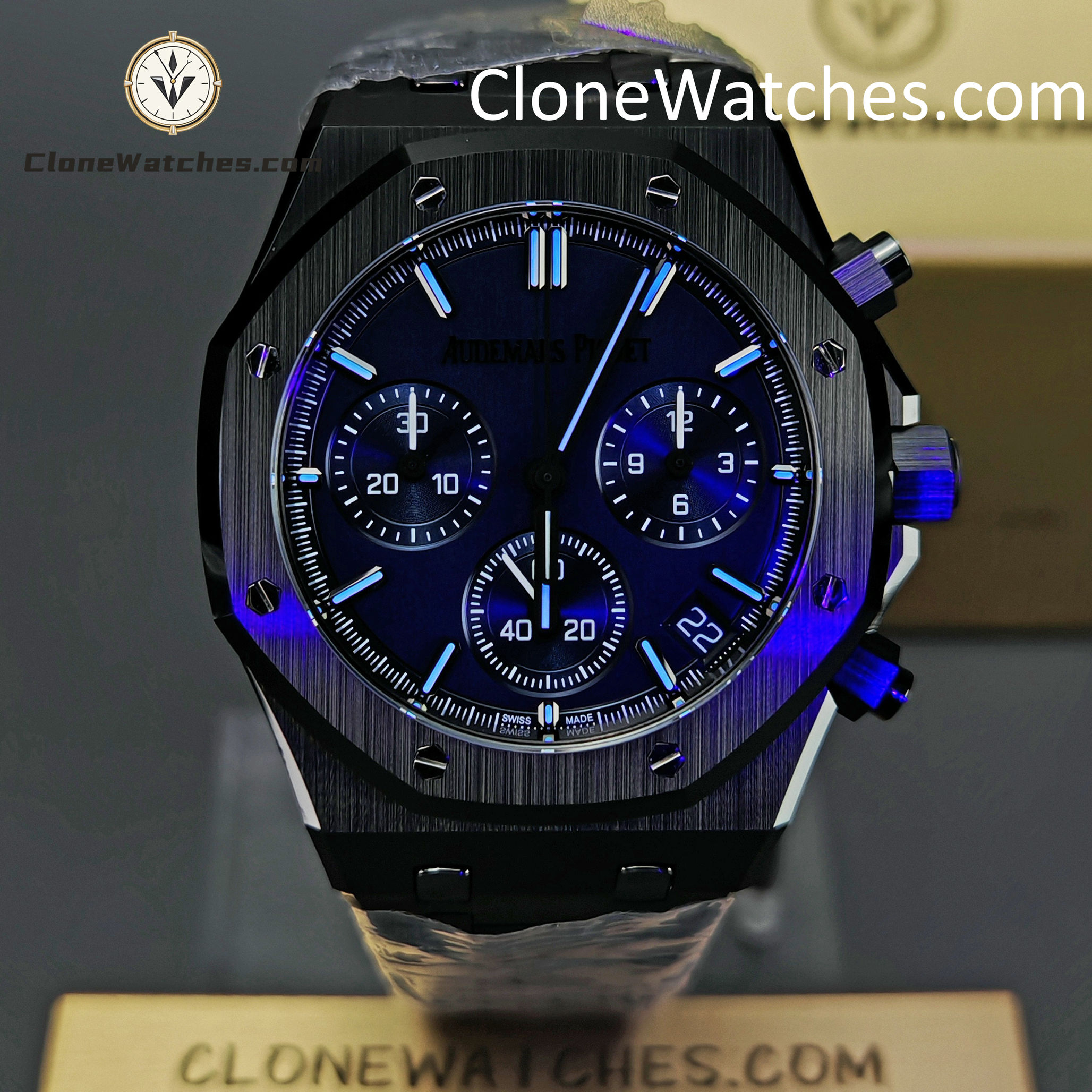 Audemars Piguet Super Clone Watches 1:1 Royal Oak Black Ceramic Blue Dial 26240CE Selfwinding Chronograph
