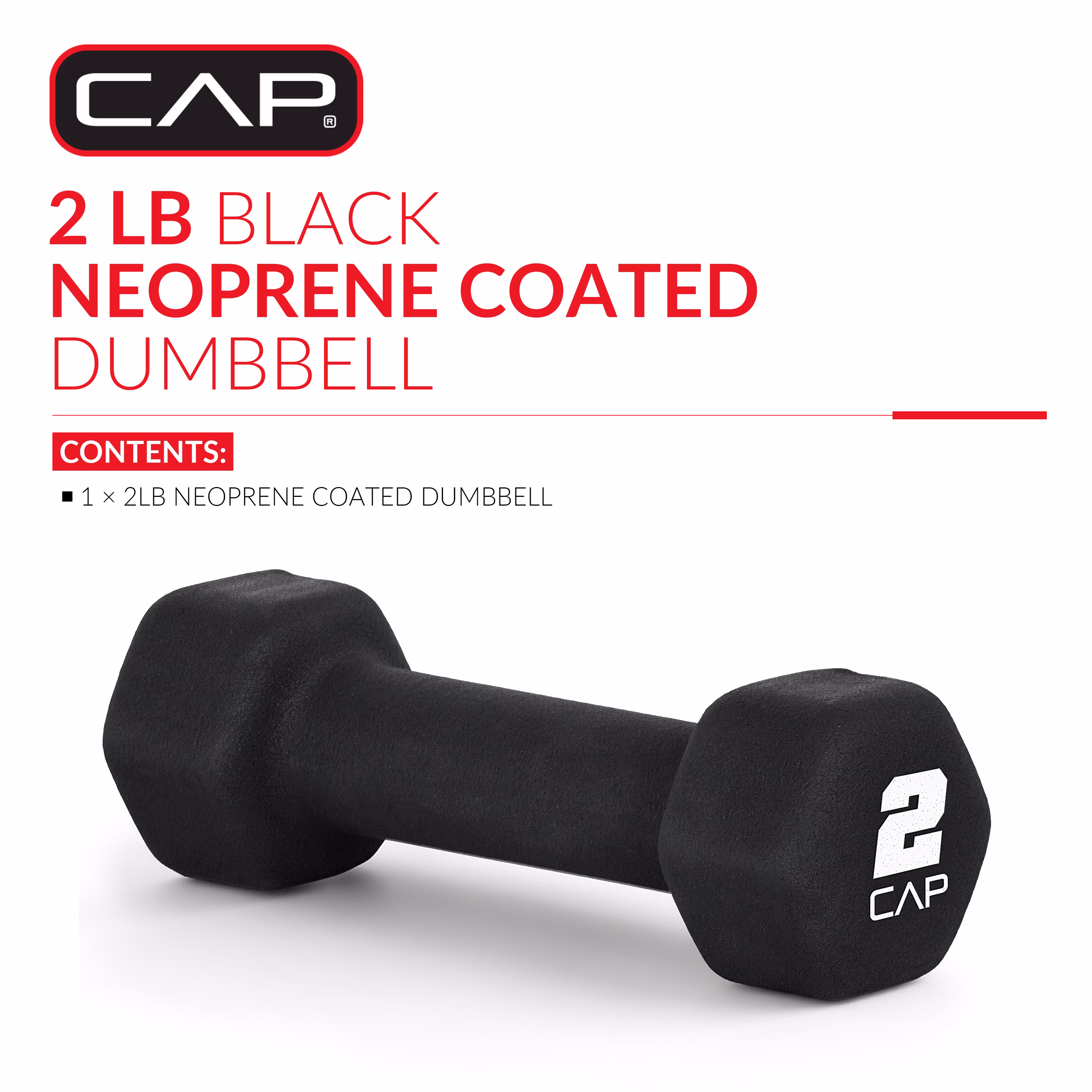CAP, 2lb Neoprene Dumbbell, Black, Single