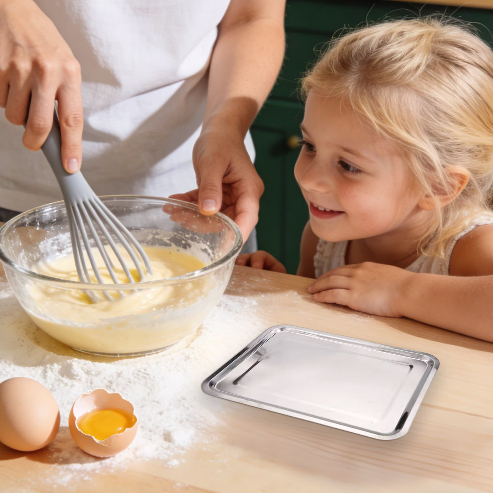 NUOKO Stainless Steel Heavy Baking Sheet, Non Toxic Baking Pan, Flat Oven Tray, Healthy Cookie Sheet Easy to Clean and Washable by Water, Silver
