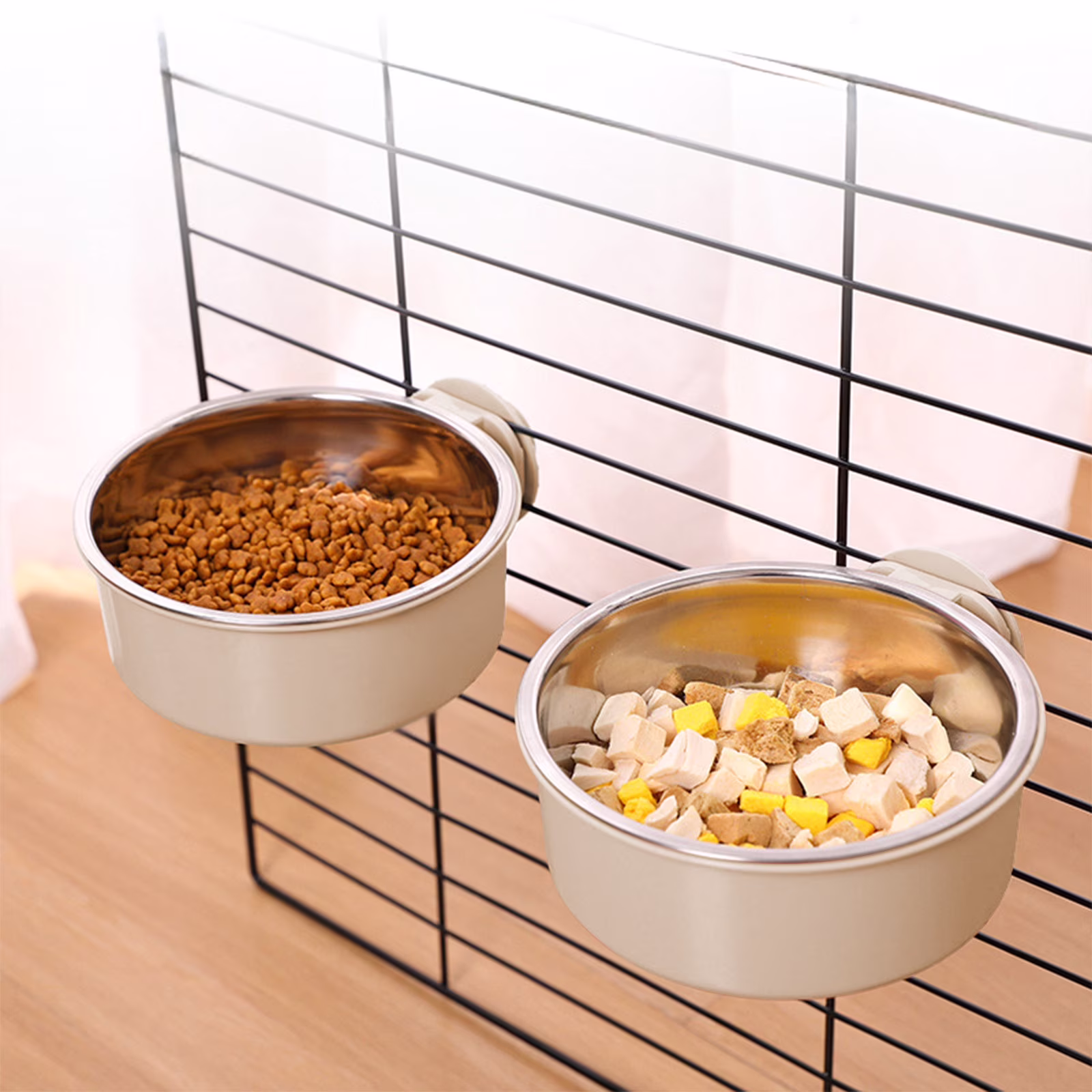 NWOKYZGH 1Pc Crate Bowl, Removable Stainless Steel Hanging Pet Kennel Cage Bowl Food & Water Feeder Coop Cup for Puppy,,, Guinea Pigs Ferret Bird