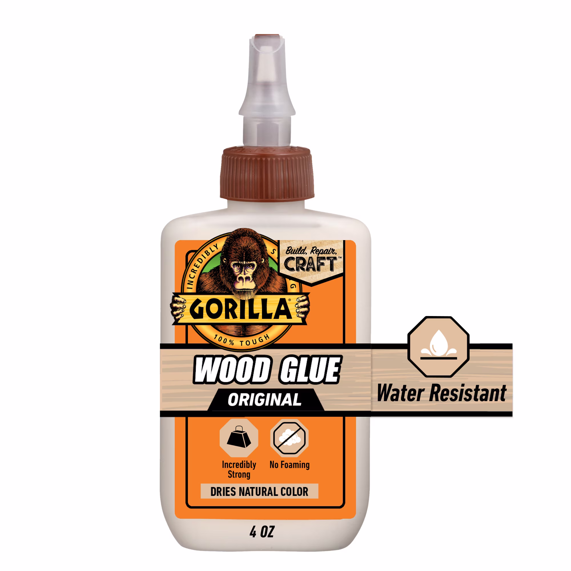 Gorilla Wood Glue, Natural Wood Color, 4 Ounce Bottle - Water Resistant for Indoor or Outdoor Projects and Repairs