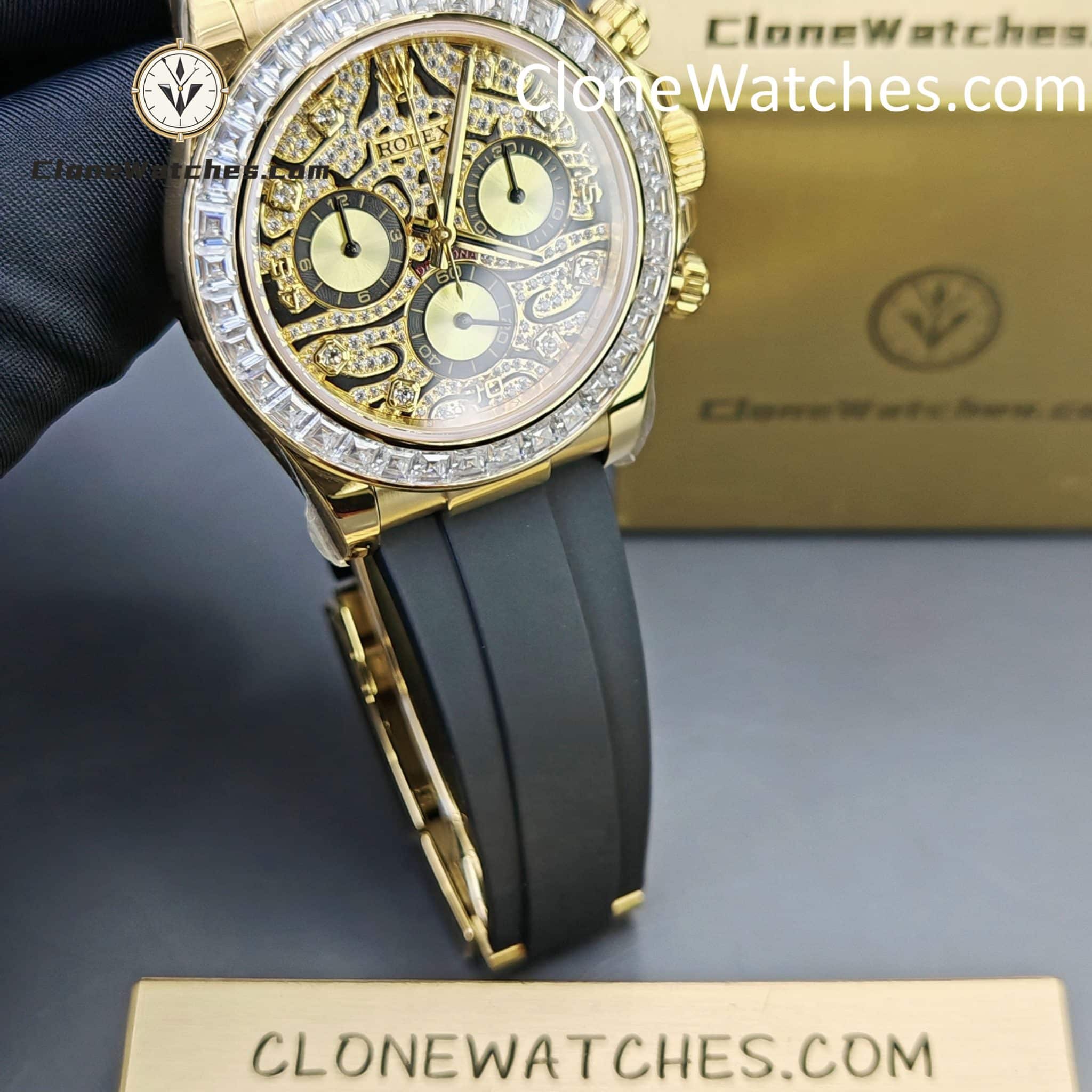 Rolex Super Clone Watches 1:1 Daytona 18K Gold 116588TBR Eye of the Tiger Diamonds Dial 4130 Movement